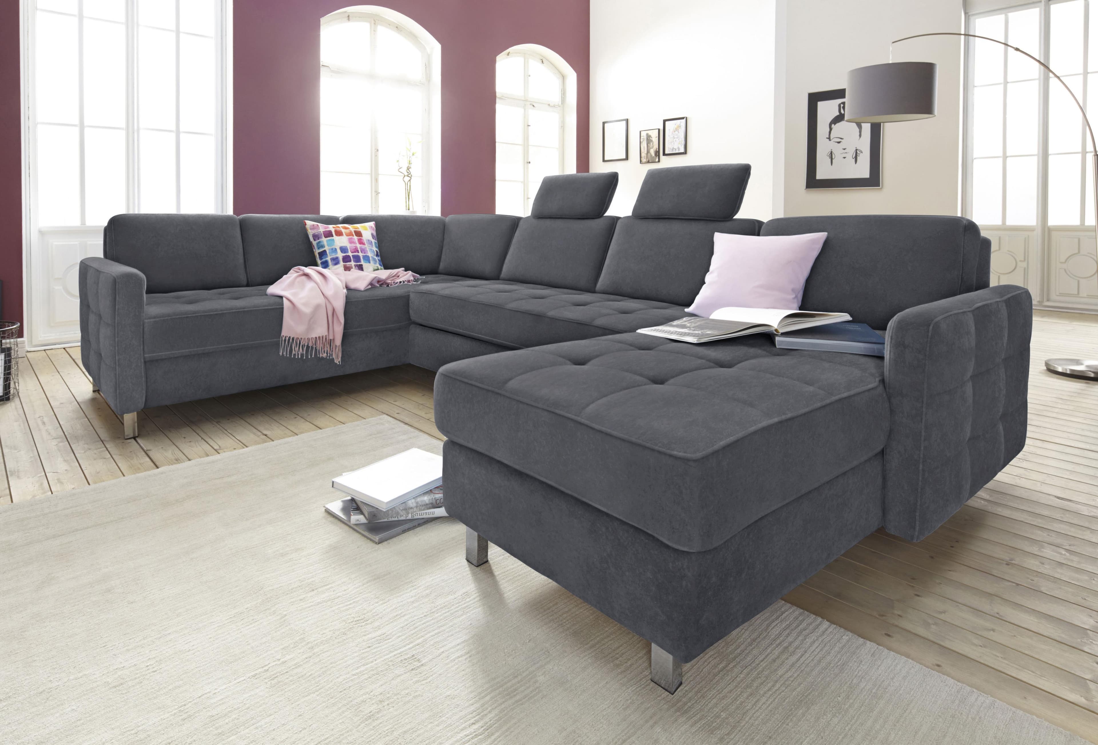 SIT & MORE Pablo U-Form Wohnlandschaft Grau mit Bettfunktion