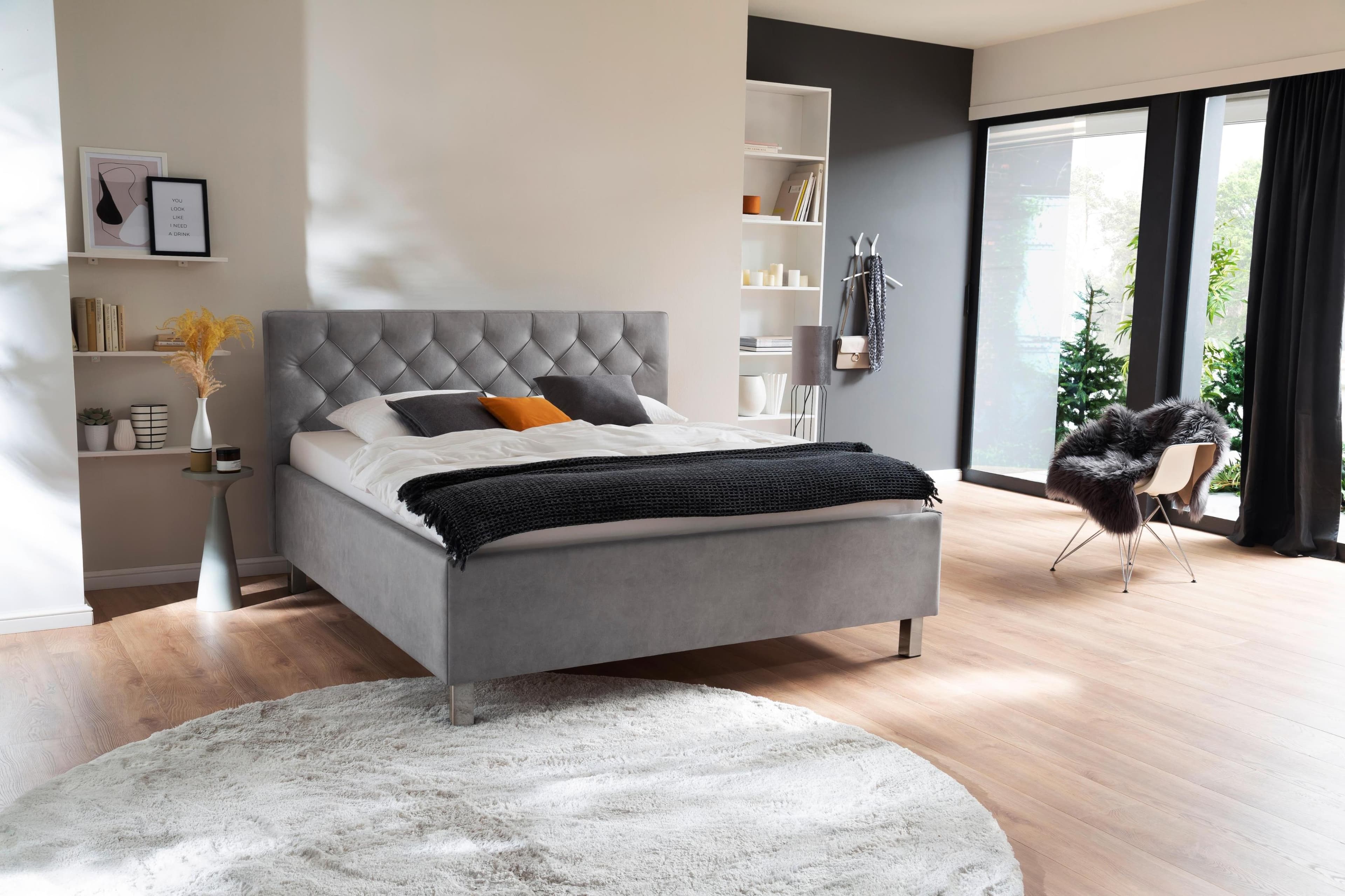Polsterbett MEISE.MÖBEL San Remo hellgrau mit Bettkasten