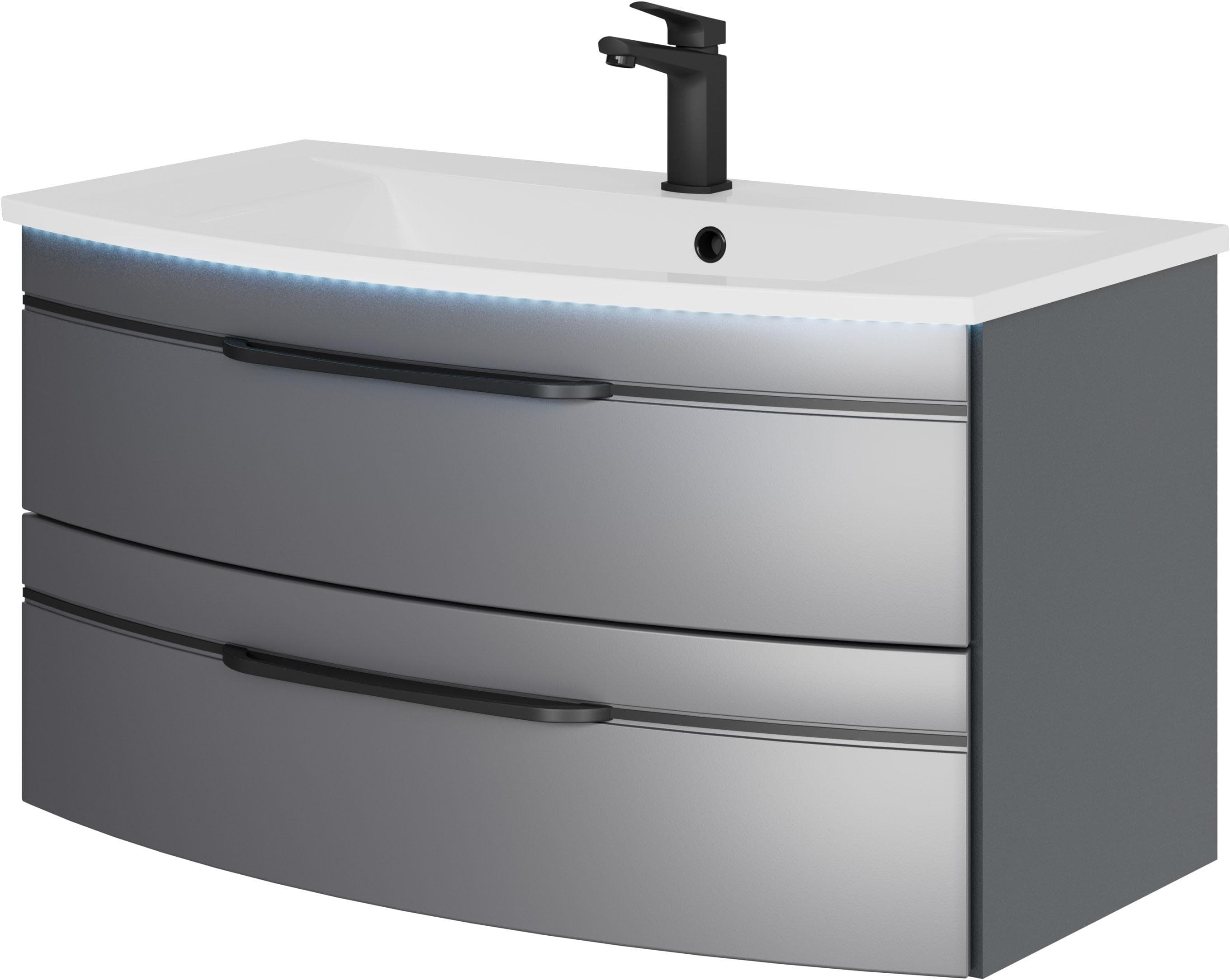 SAPHIR Waschtisch Set 91 cm Mineralmarmor Grau mit 2 Schubladen