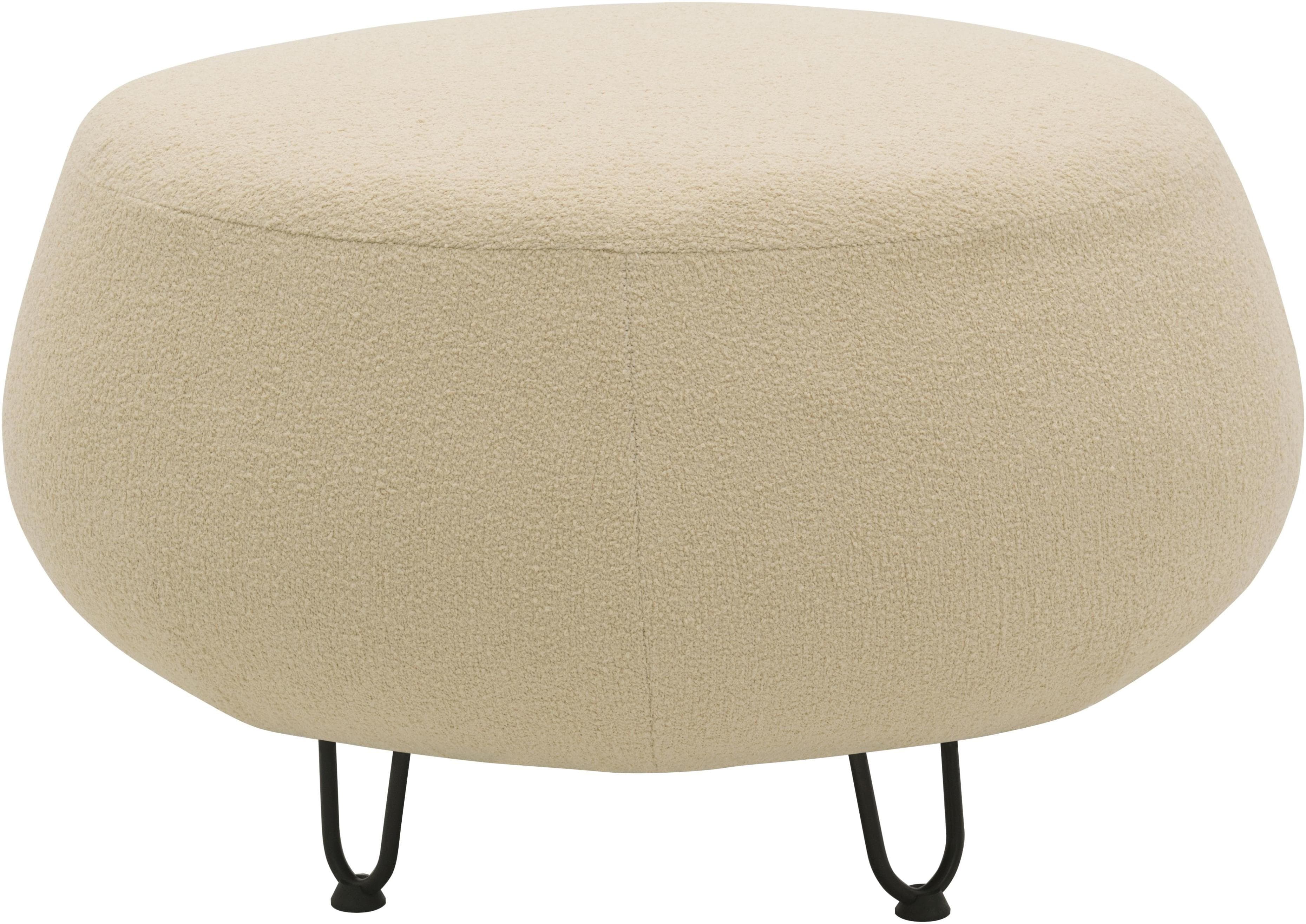 Polsterhocker in Beige mit Fellimitat