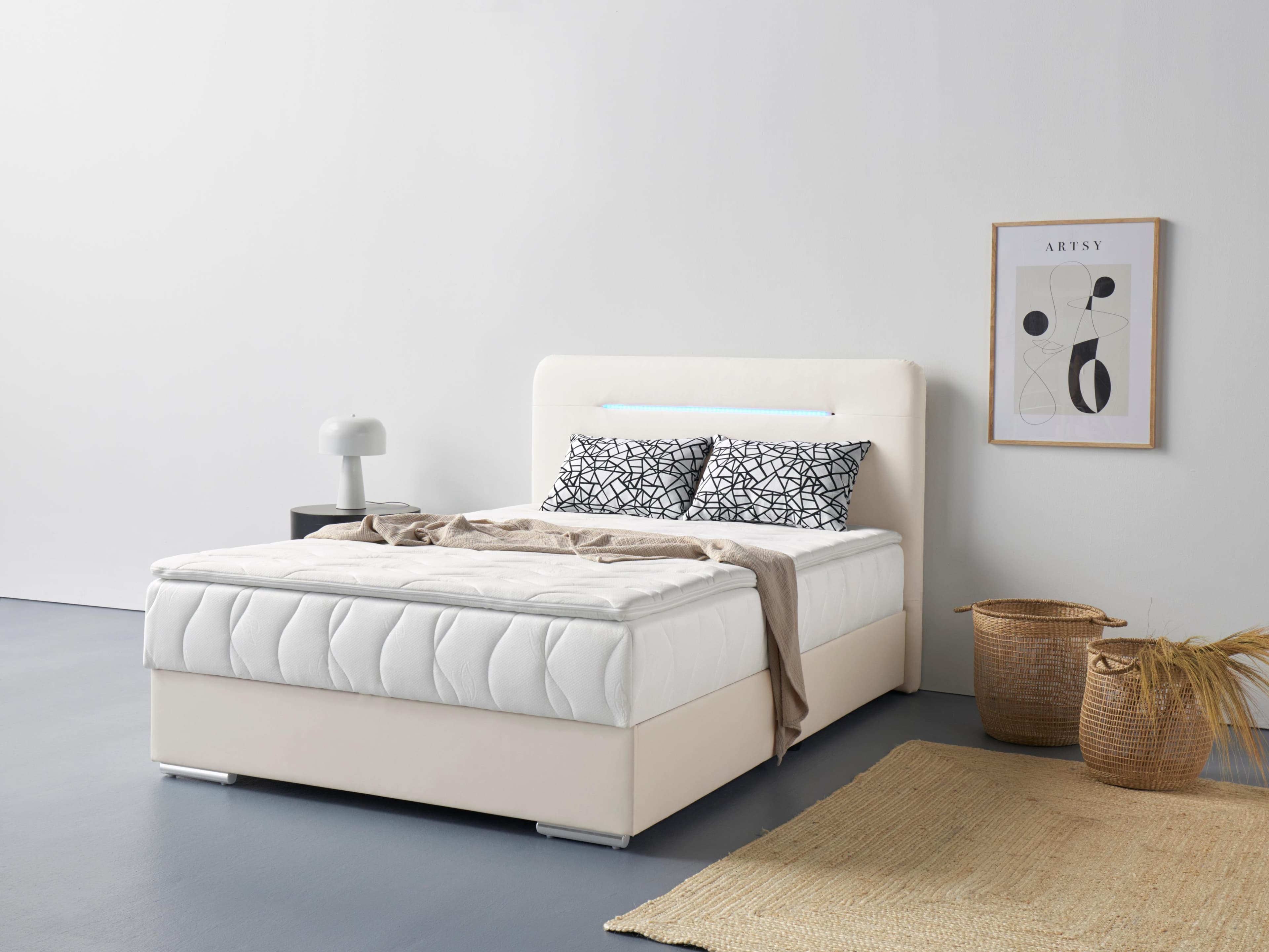 COTTA Boxbett Lighstar Beige mit LED und Bettkasten