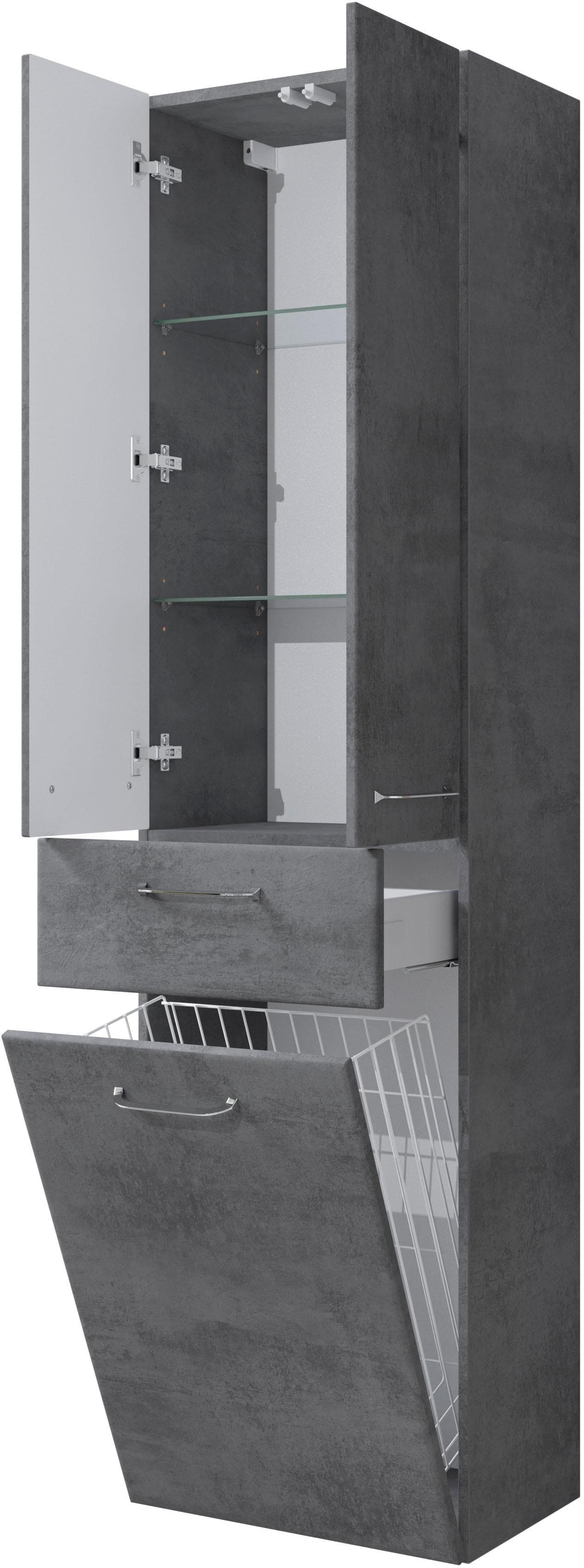 Badezimmer-Hochschrank mit Wäschekippe & Schublade - 2 Türen