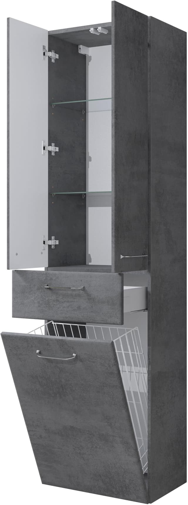 Badezimmer-Hochschrank mit Wäschekippe & Schublade - 2 Türen