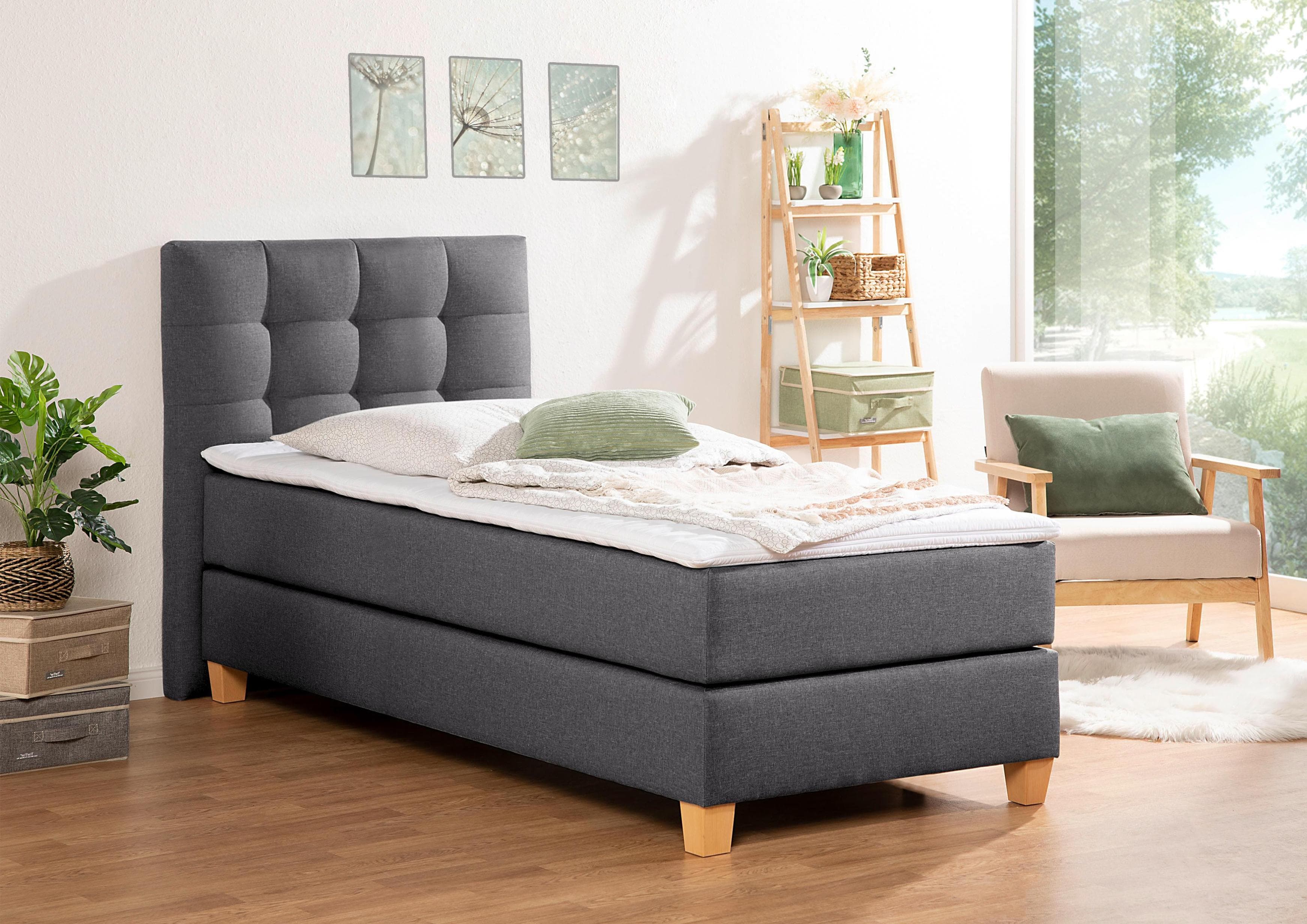 HOME AFFAIRE Boxspringbett Moulay Anthrazit mit Topper