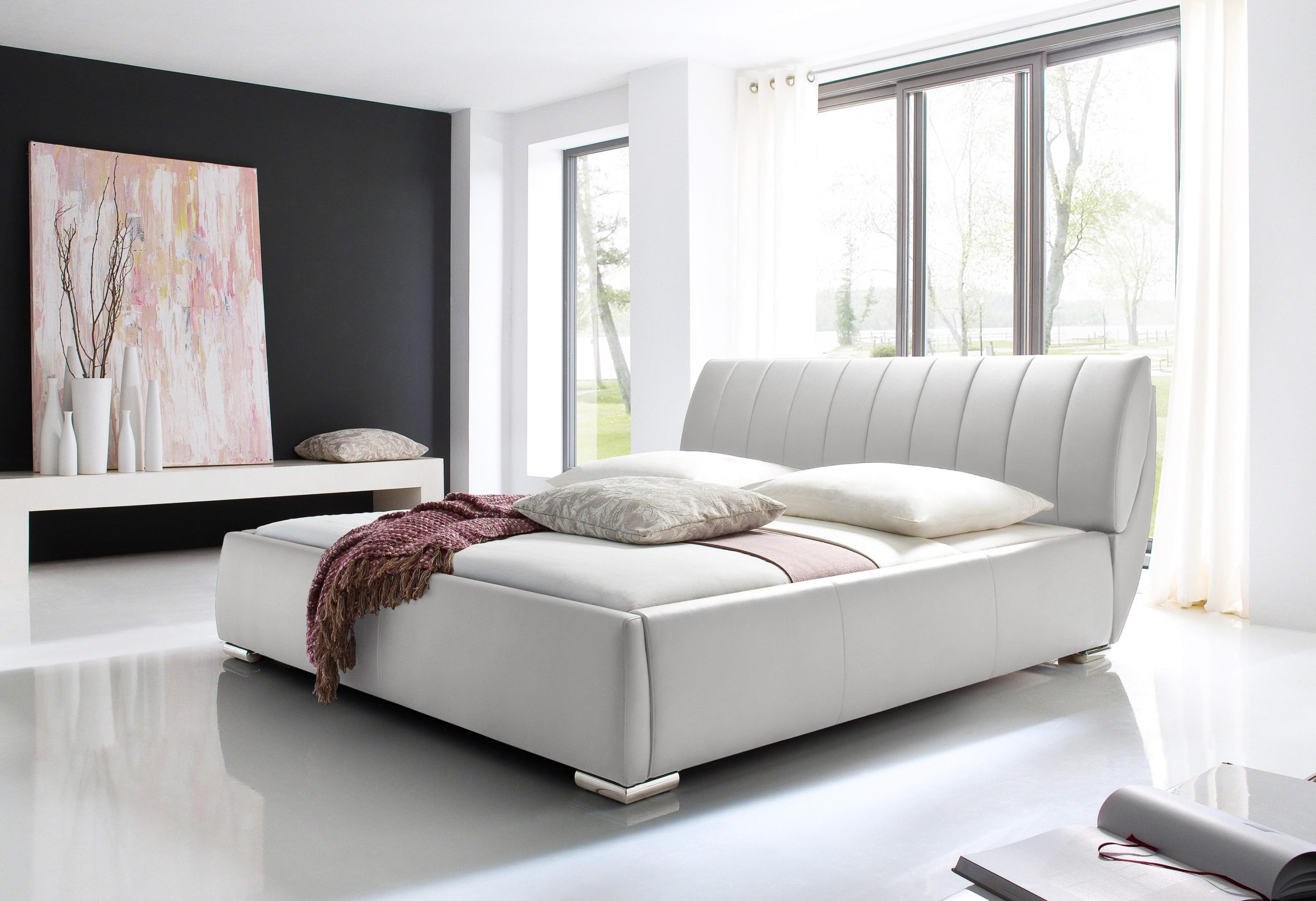 MEISE.MÖBEL Polsterbett Luna Weiß Kunstleder mit Bettkasten