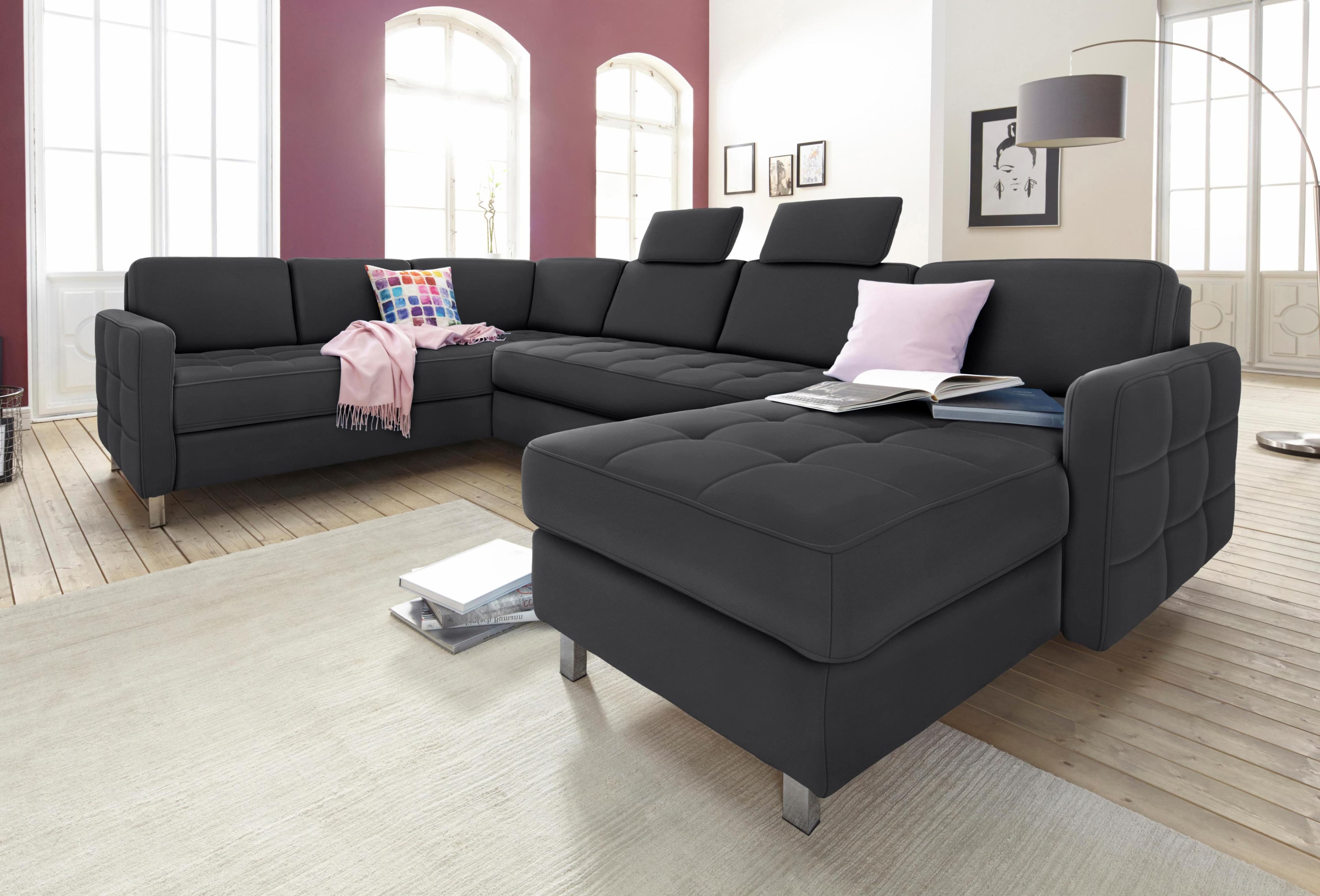 SIT & MORE Wohnlandschaft Pablo U-Form Schwarz mit Bettfunktion
