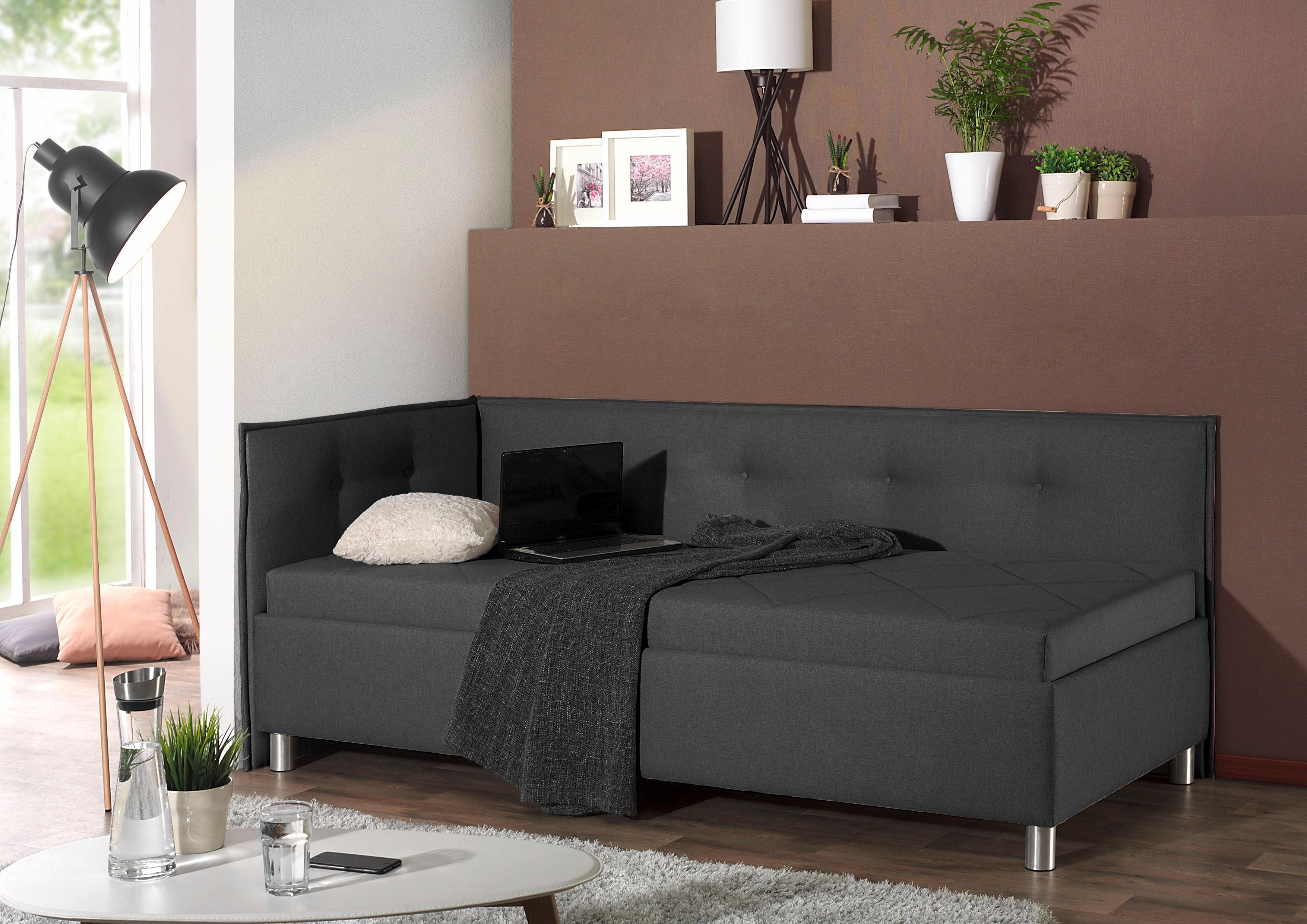 Polsterliege MAINTAL Anthrazit mit Bettkasten und verstellbarem Kopfteil