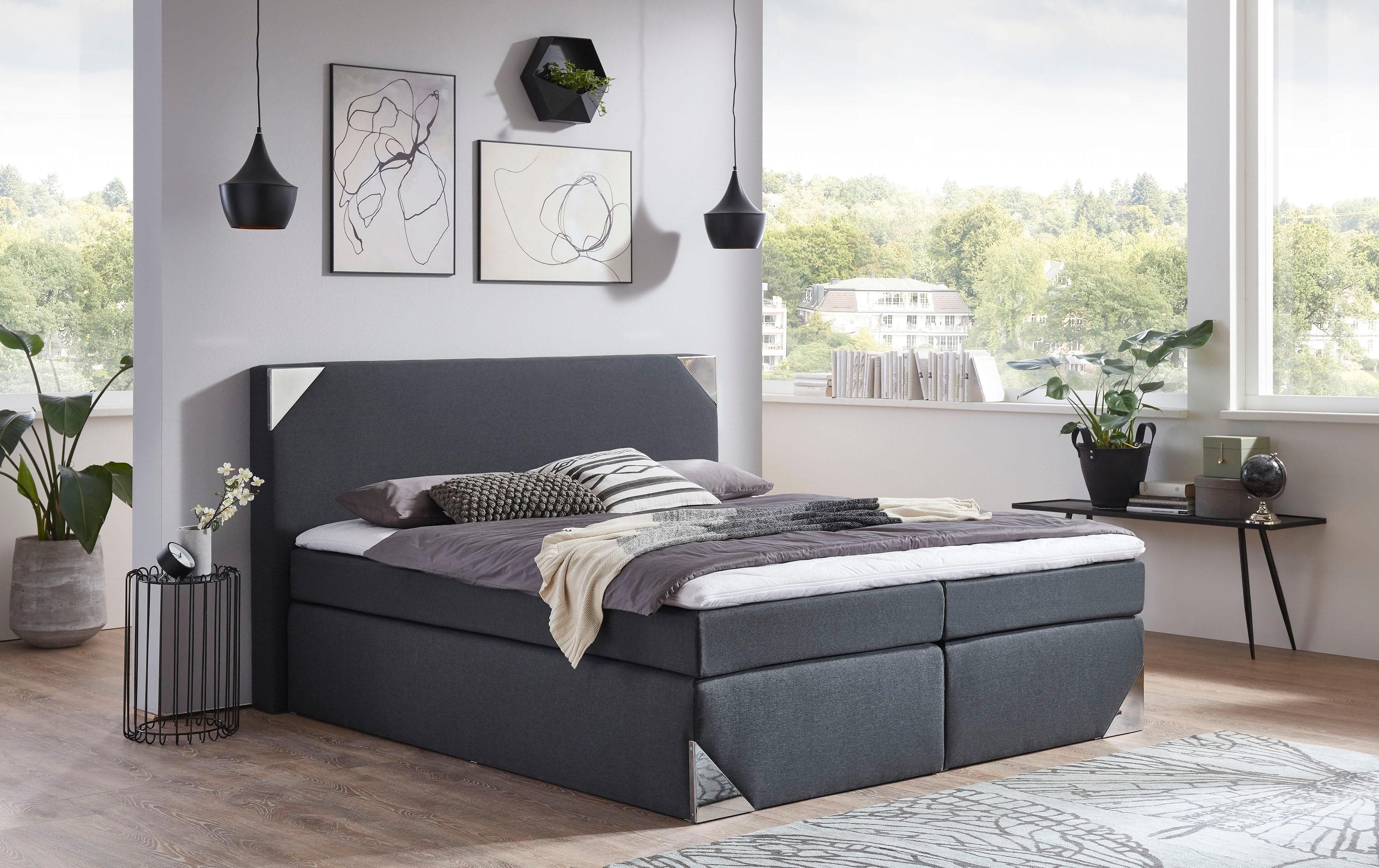 Westfalia Schlafkomfort Boxspringbett Grau mit Komfortschaum-Topper