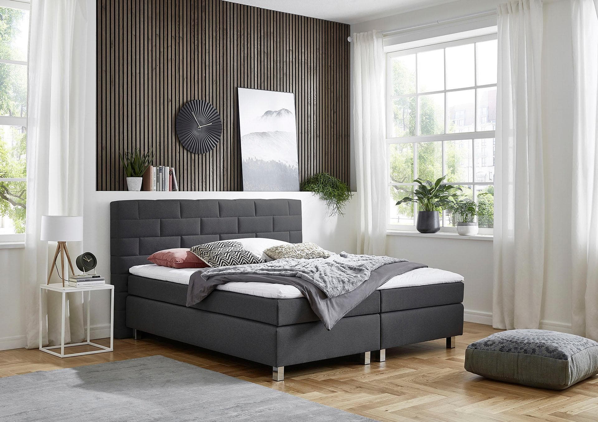 Westfalia Schlafkomfort Boxspringbett Grau mit Komfortschaum-Topper