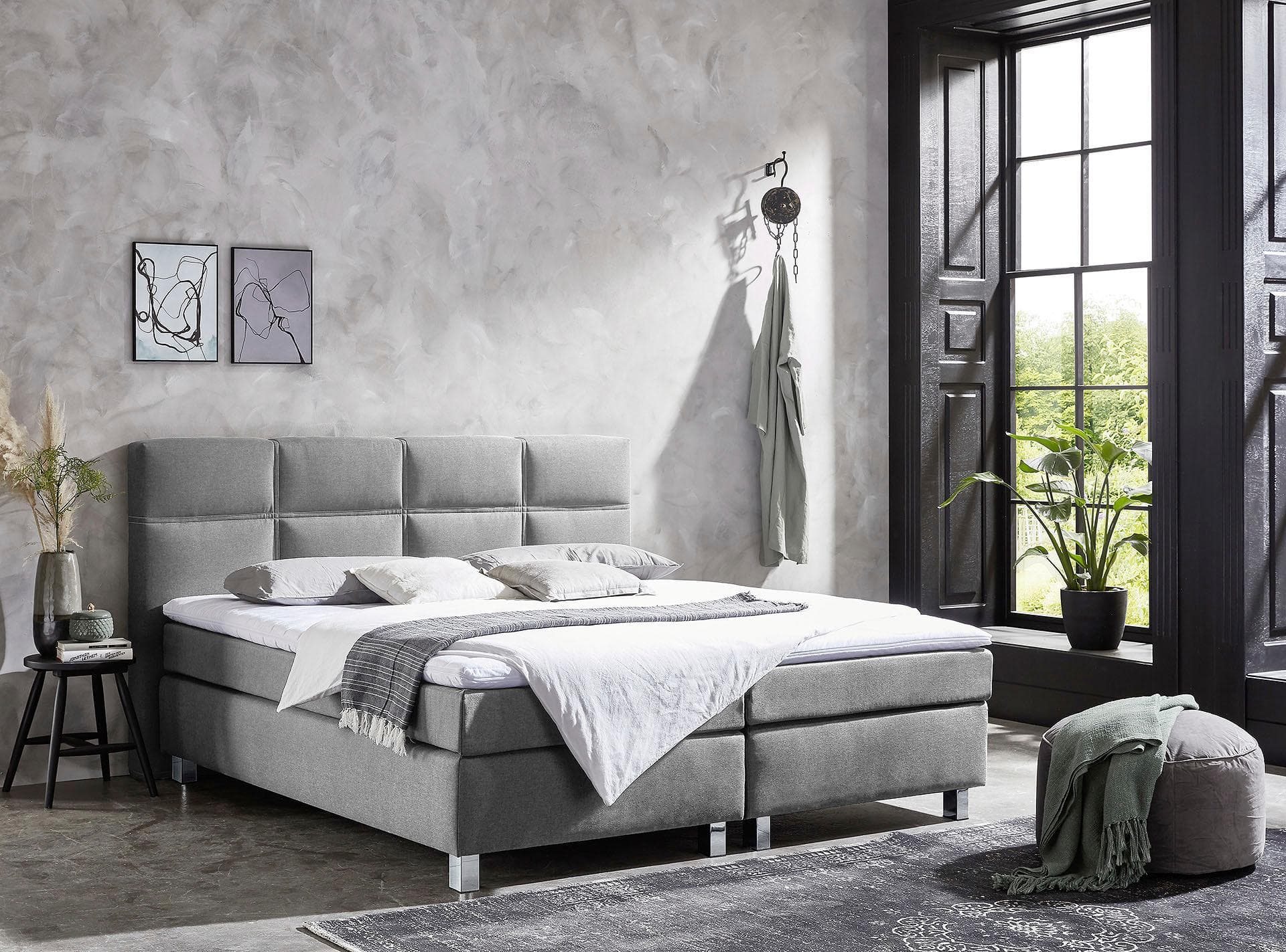 Westfalia Schlafkomfort Boxspringbett Grau mit Topper