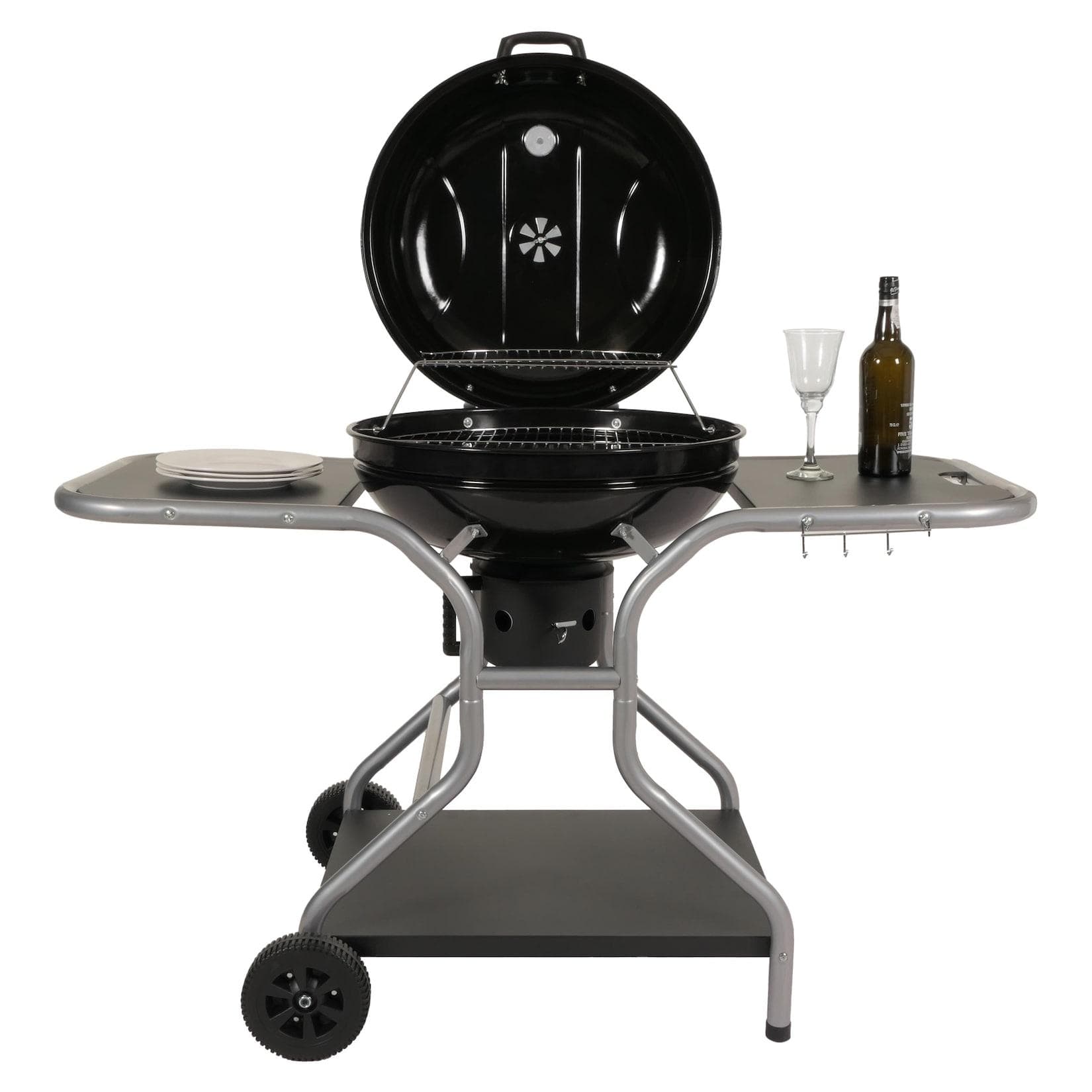Grillwagen MCW-N16 Holzkohlegrill Standgrill Gartengrill mit Deckel drei Ablagen Stahl Emaille