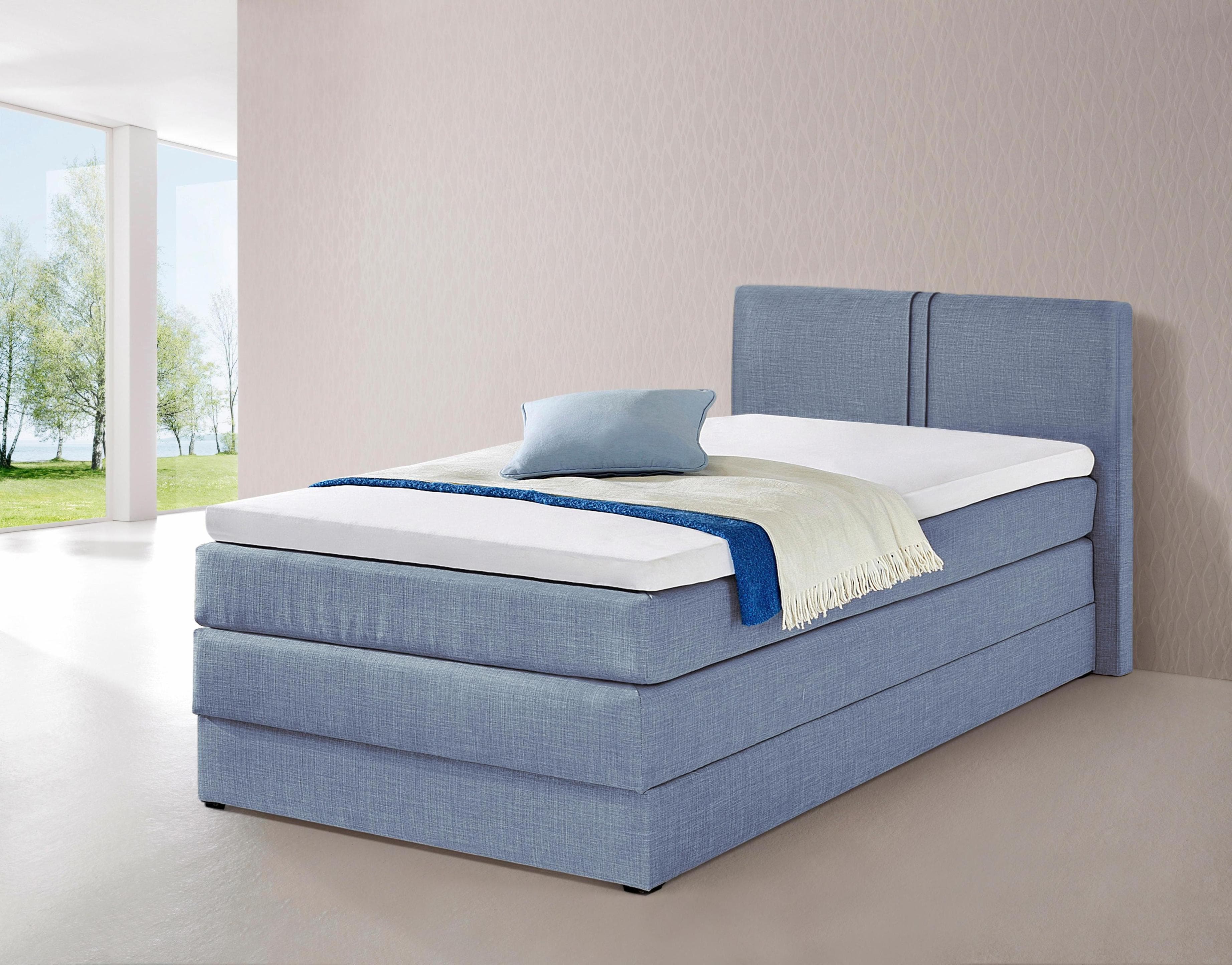 HAPO Boxspringbett Hellblau 7-Zonen-Tonnentaschen-Federkern