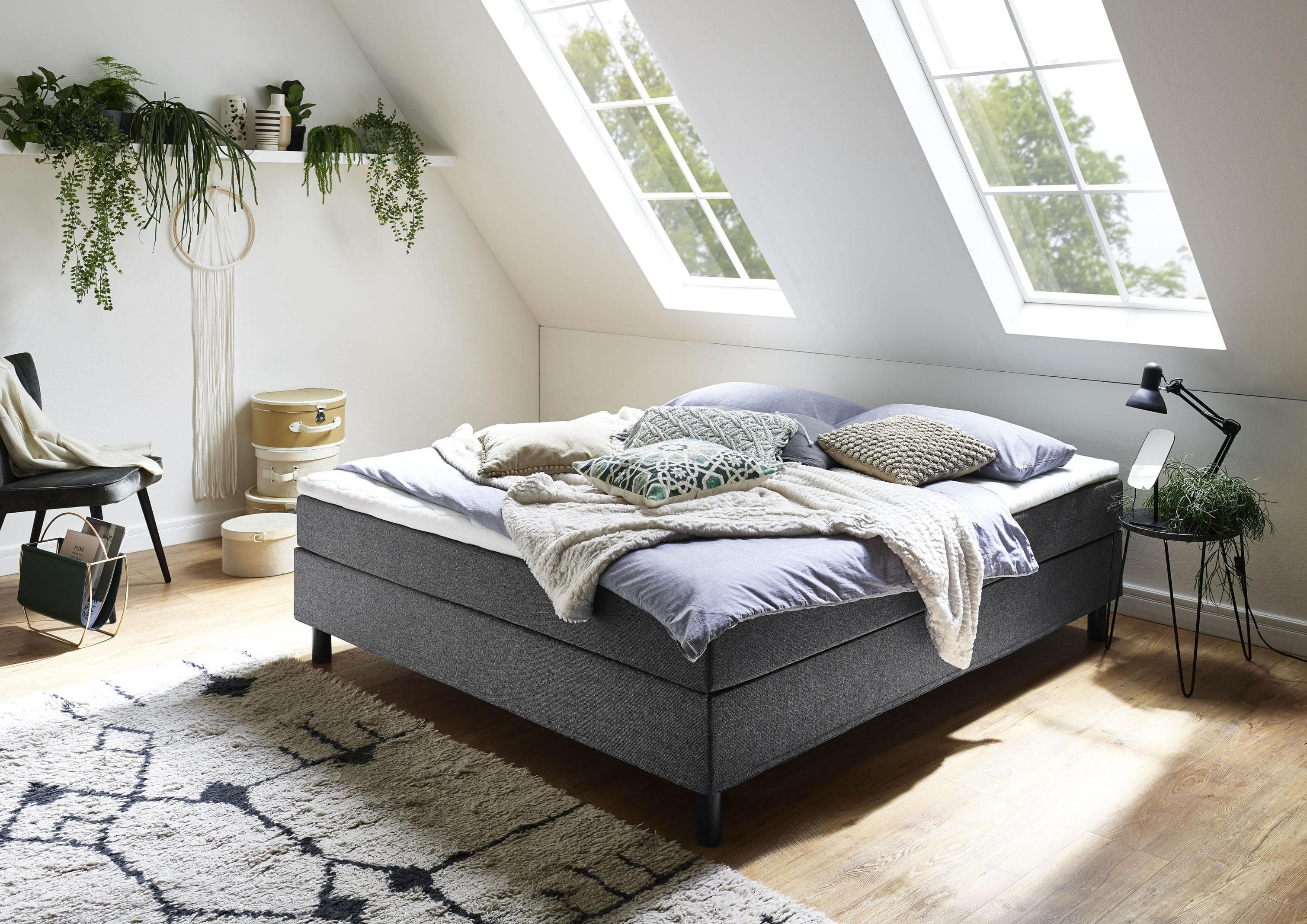 Boxbett Happy Anthrazit 180x200 cm mit Matratze und Topper