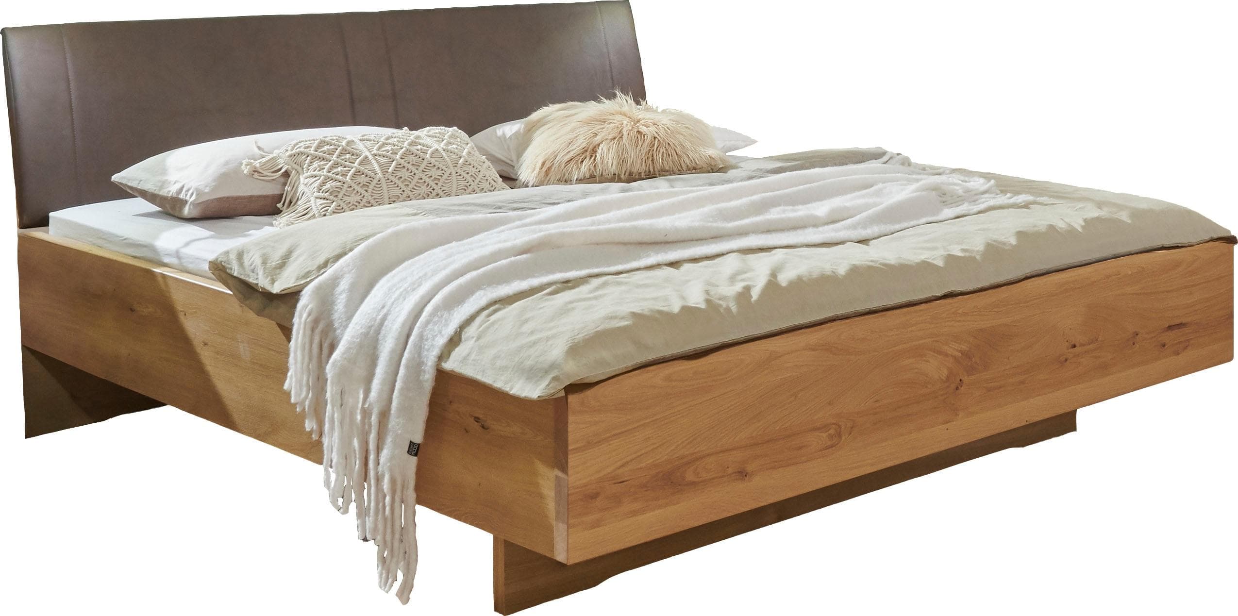 Riffholz Futonbett mit Mocca Kunstleder-Kopfteil