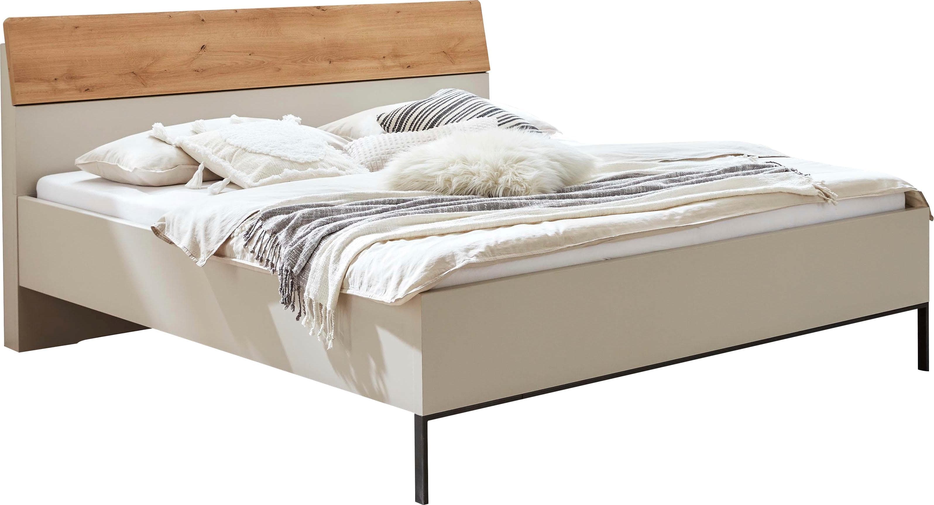 Futonbett mit Absetzungen Bianco-Eiche & Kufe Schiefer