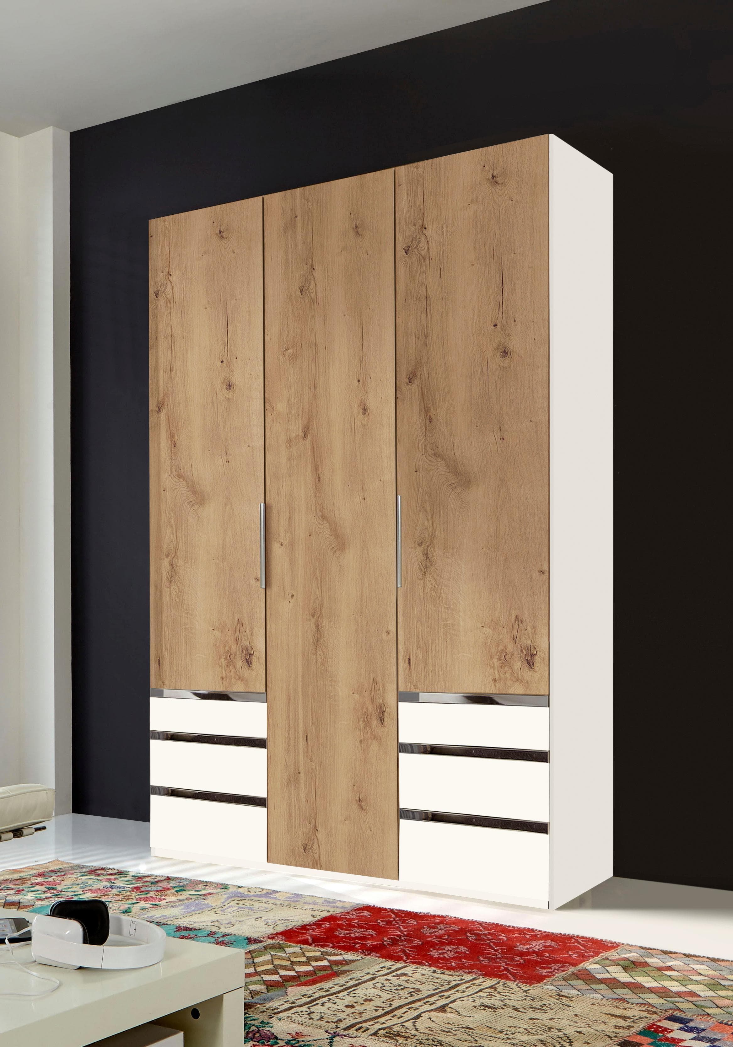 WIMEX Level Kleiderschrank weiß/plankeneichefarben mit Schubladen