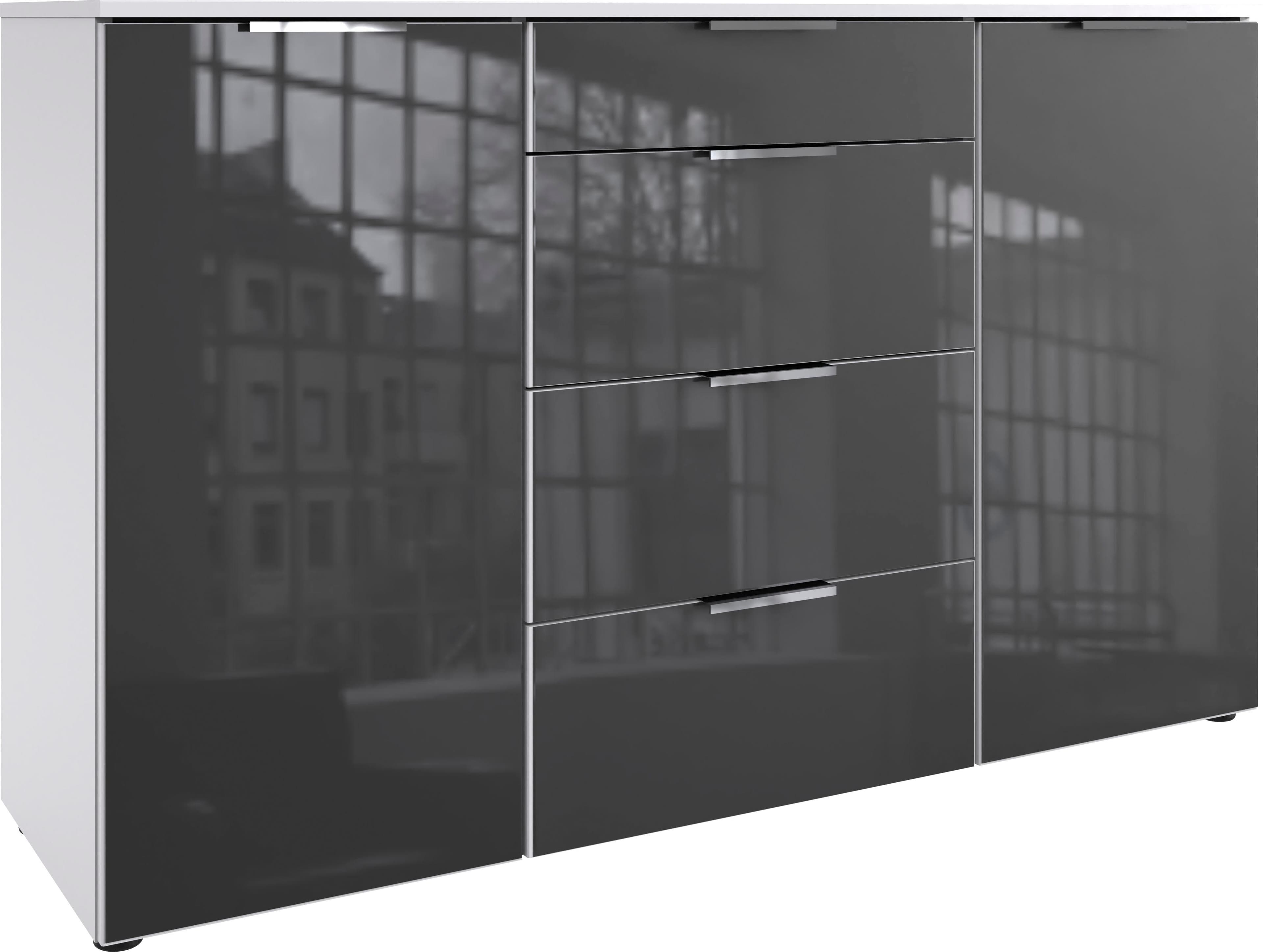 WIMEX Kombikommode Level36 C Weiß Glas Grau Soft-Close