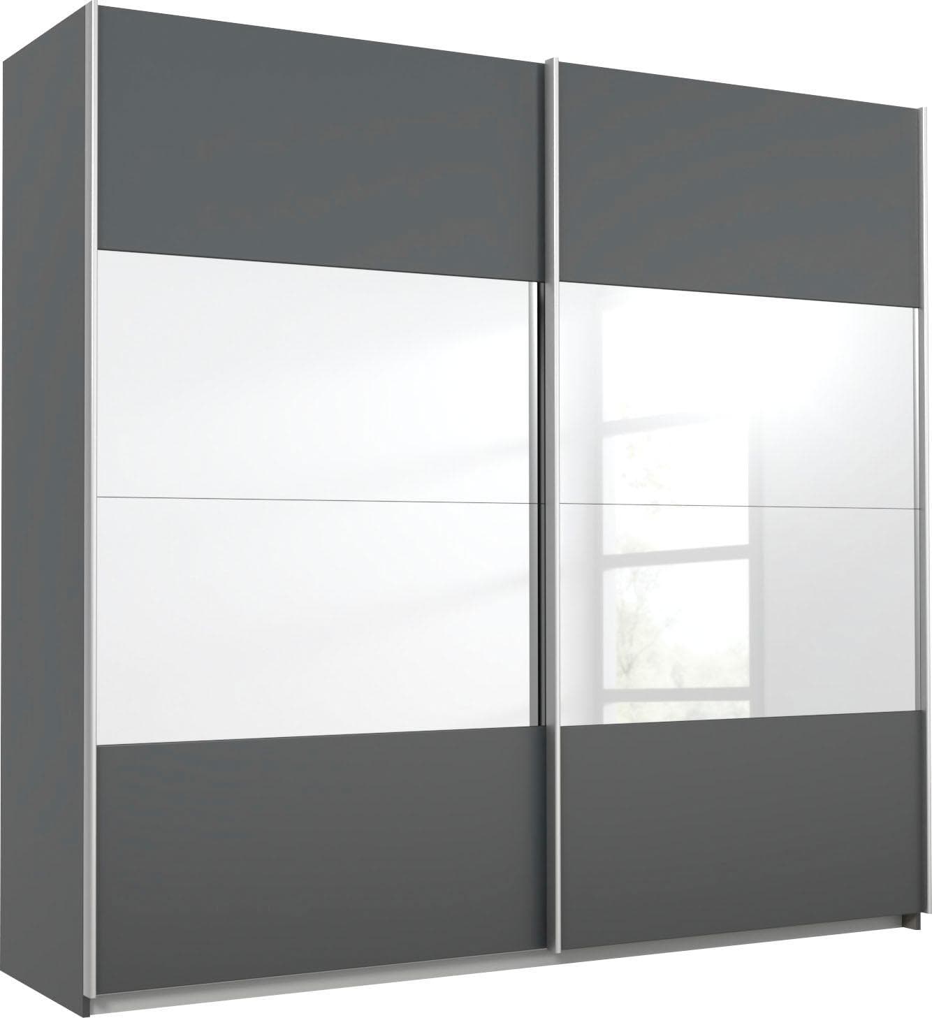 Rauch Quadra Schwebetürenschrank Grau Metallic mit Spiegeln