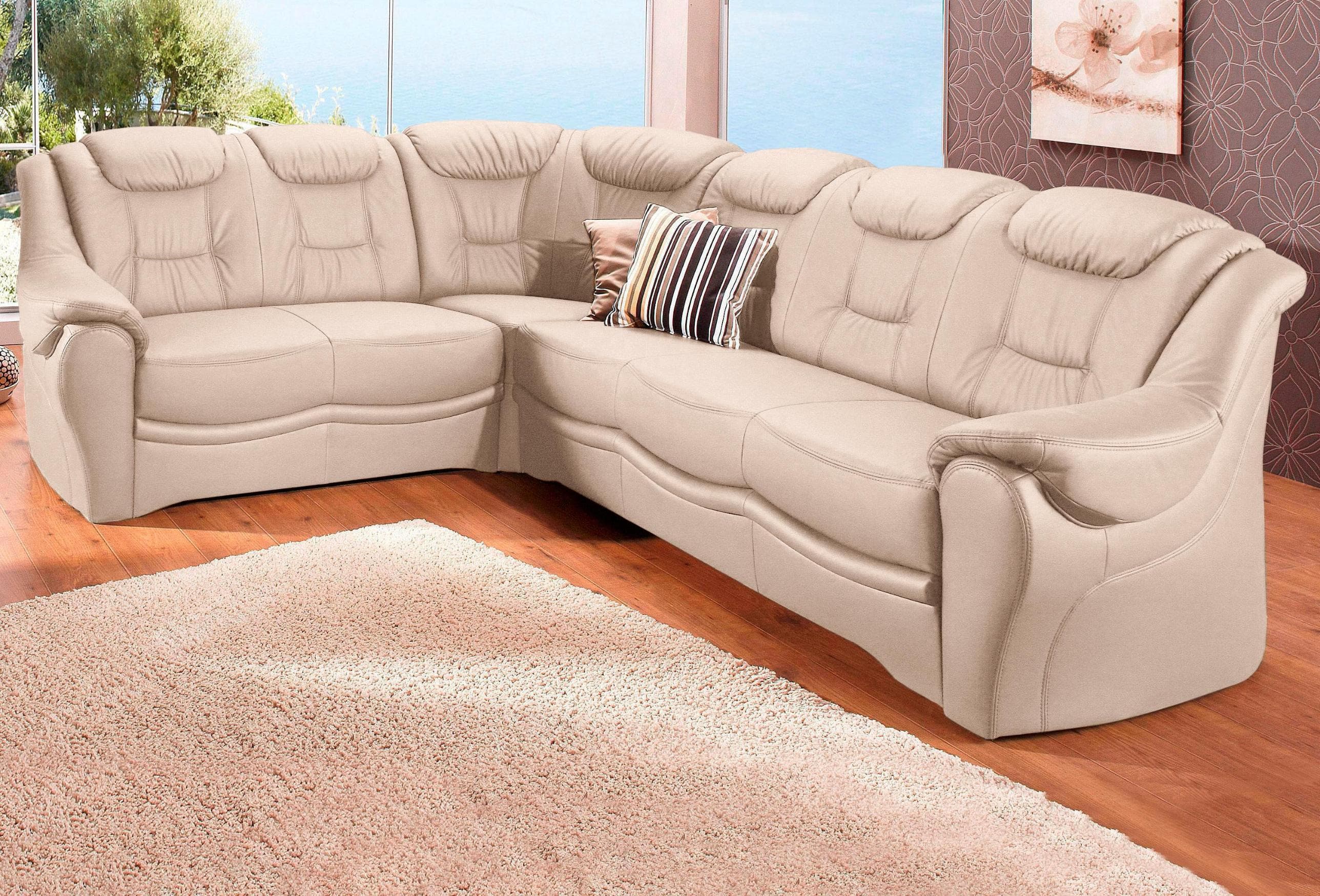 Ecksofa Bellevue L-Form Beige Microfaser Kunstleder