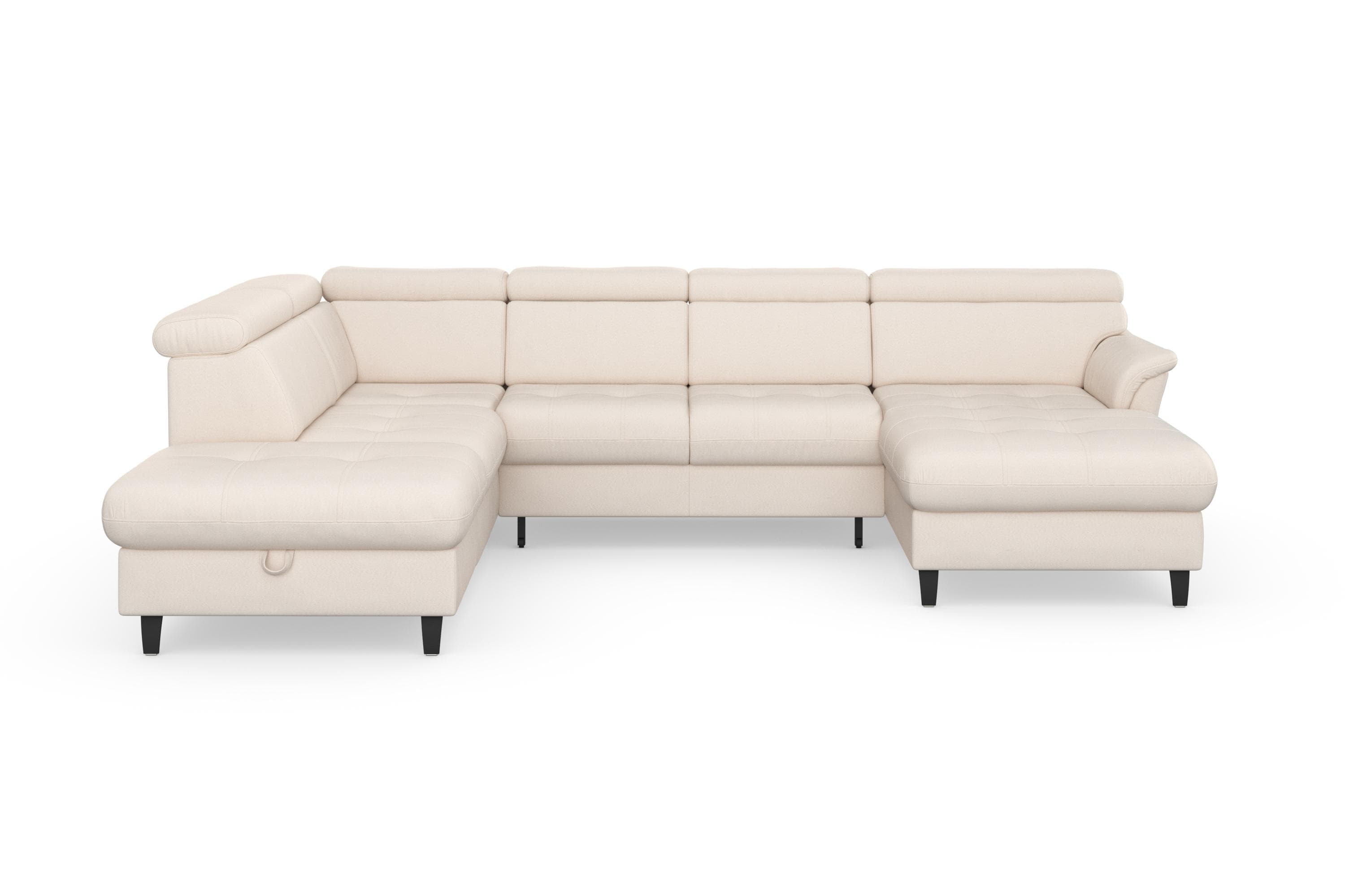Moderne Wohnlandschaft in U-Form, 100% Polyester, Federkern, beige/creme