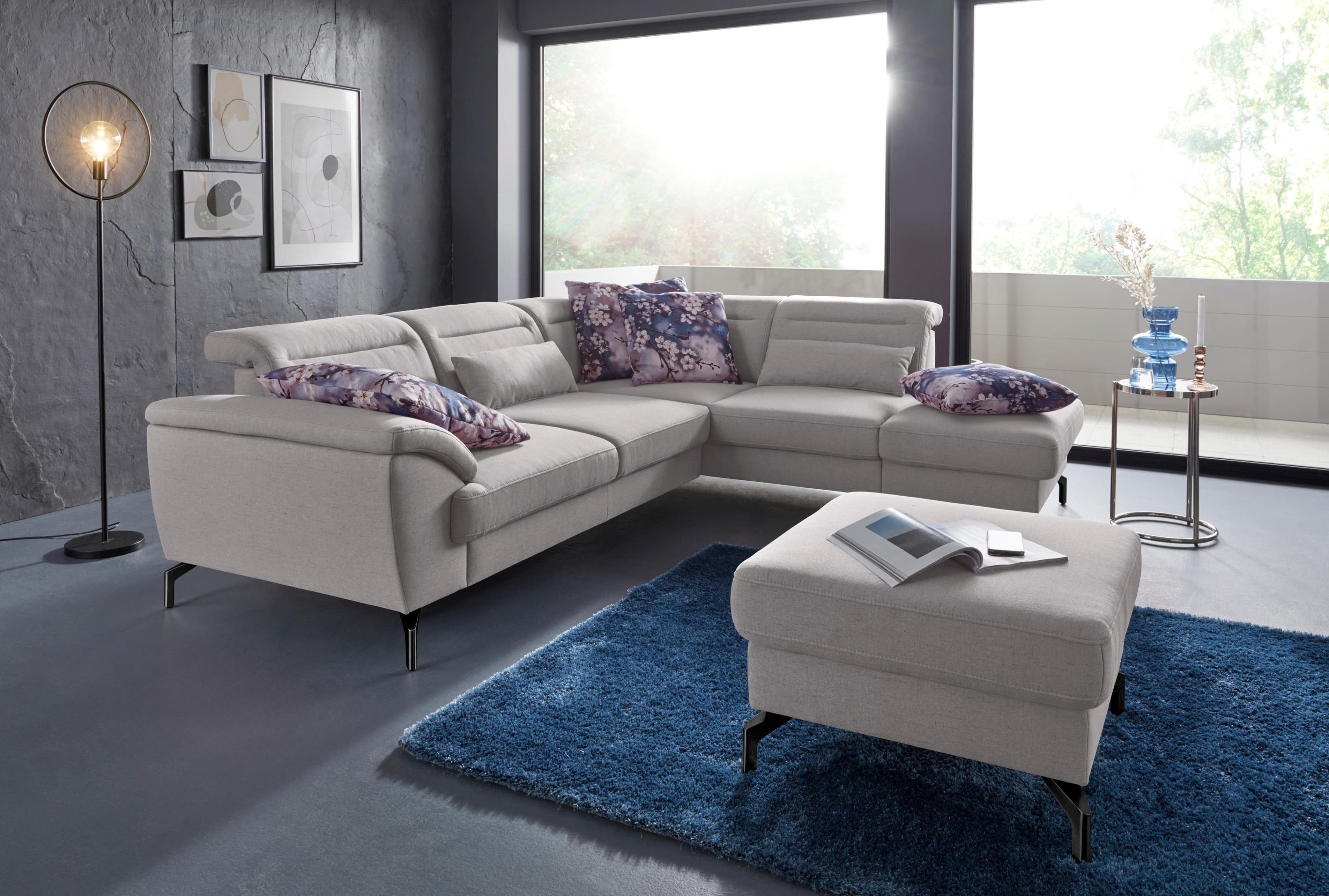 SIT & MORE Ecksofa Percy L-Form Grau mit Sitztiefenverstellung