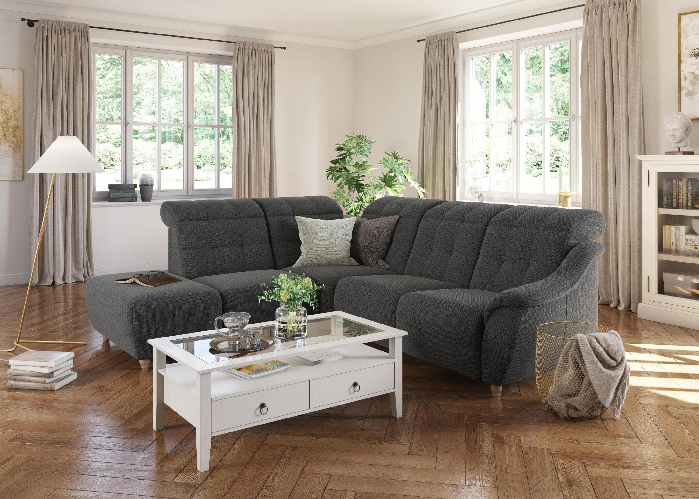 Ecksofa im Landhausstil aus Polyester und Rindsleder