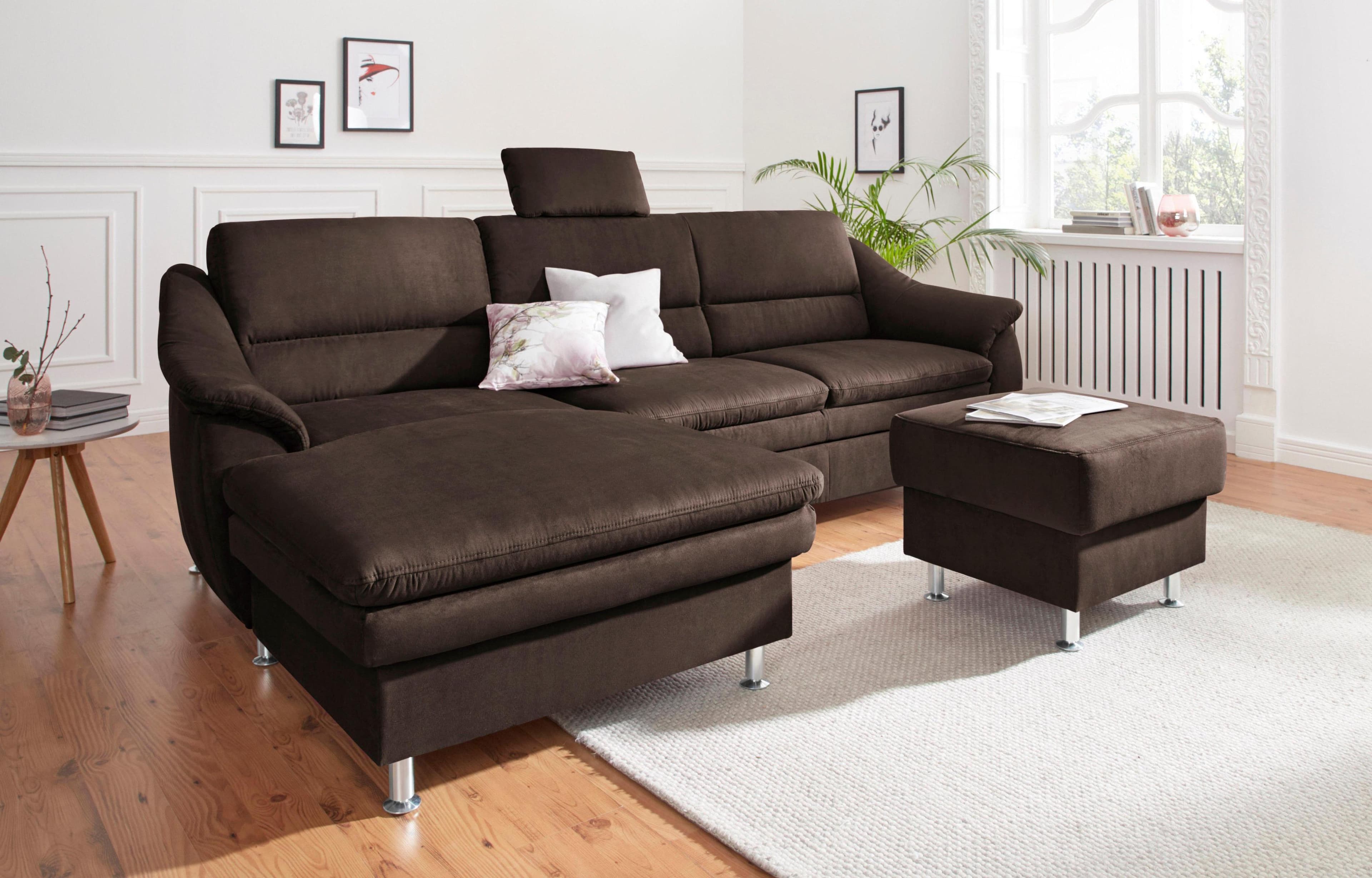 SIT & MORE Ecksofa Cardoso L-Form Dunkelbraun mit Bettfunktion