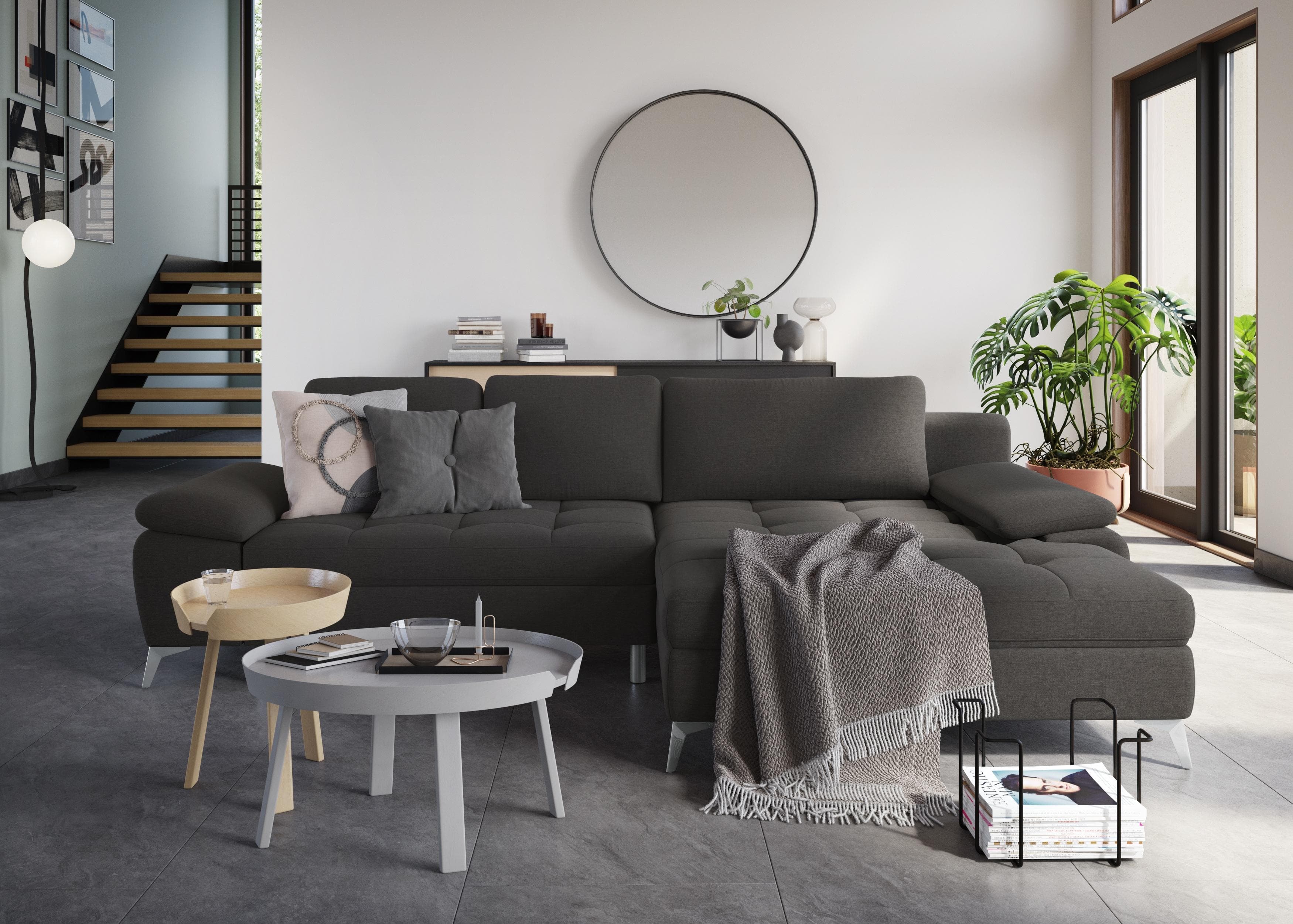SIT & MORE Ecksofa Latigo L-Form Grau mit Mega-Recamiere