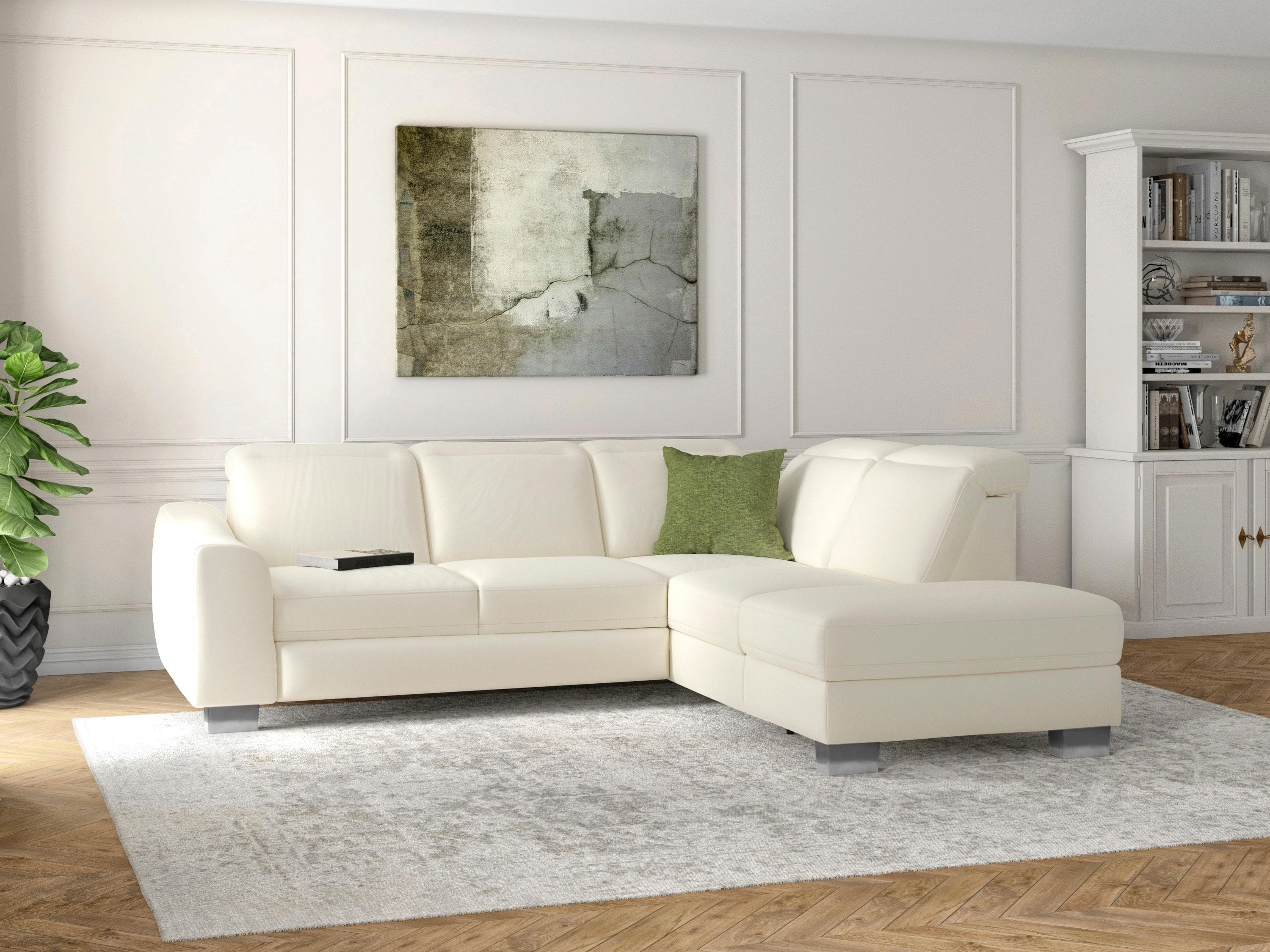 SIT & MORE Ecksofa Dundee L-Form Creme mit Kopfteilverstellung
