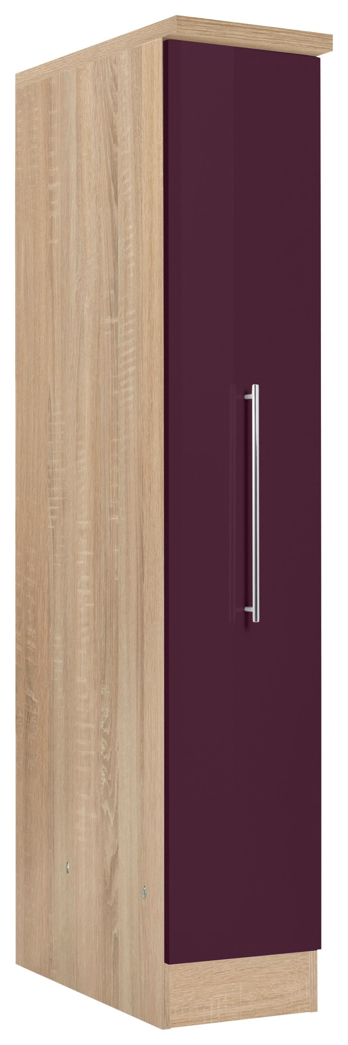 Kochstation Apothekerschrank KS-Samos Aubergine Hochglanz Eiche Sonoma