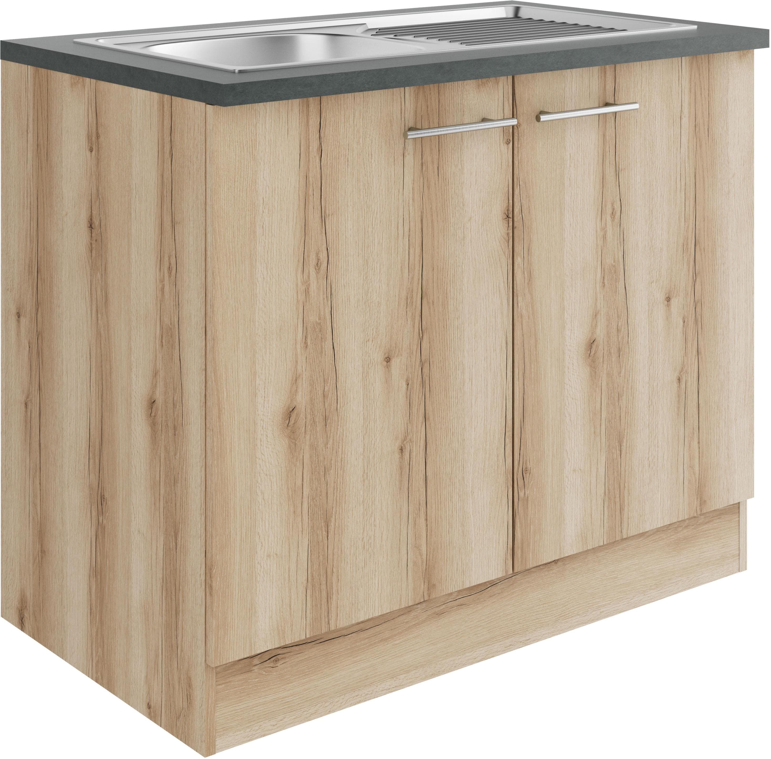OPTIFIT Spülenschrank Bella 100cm mit Spüle Anthrazit Wildeiche