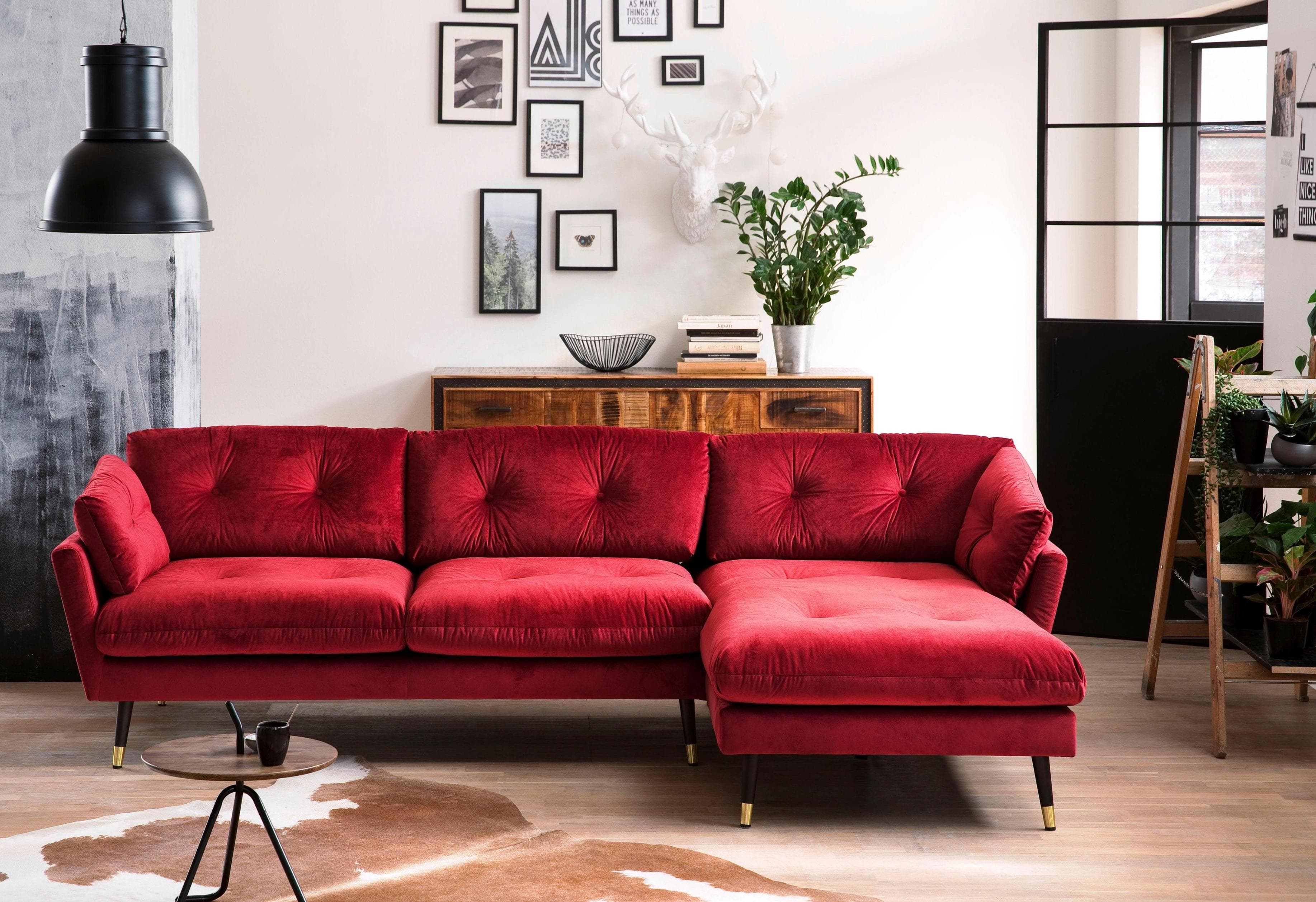 Ecksofa Japan L-Form Rot Microvelours mit Recamiere