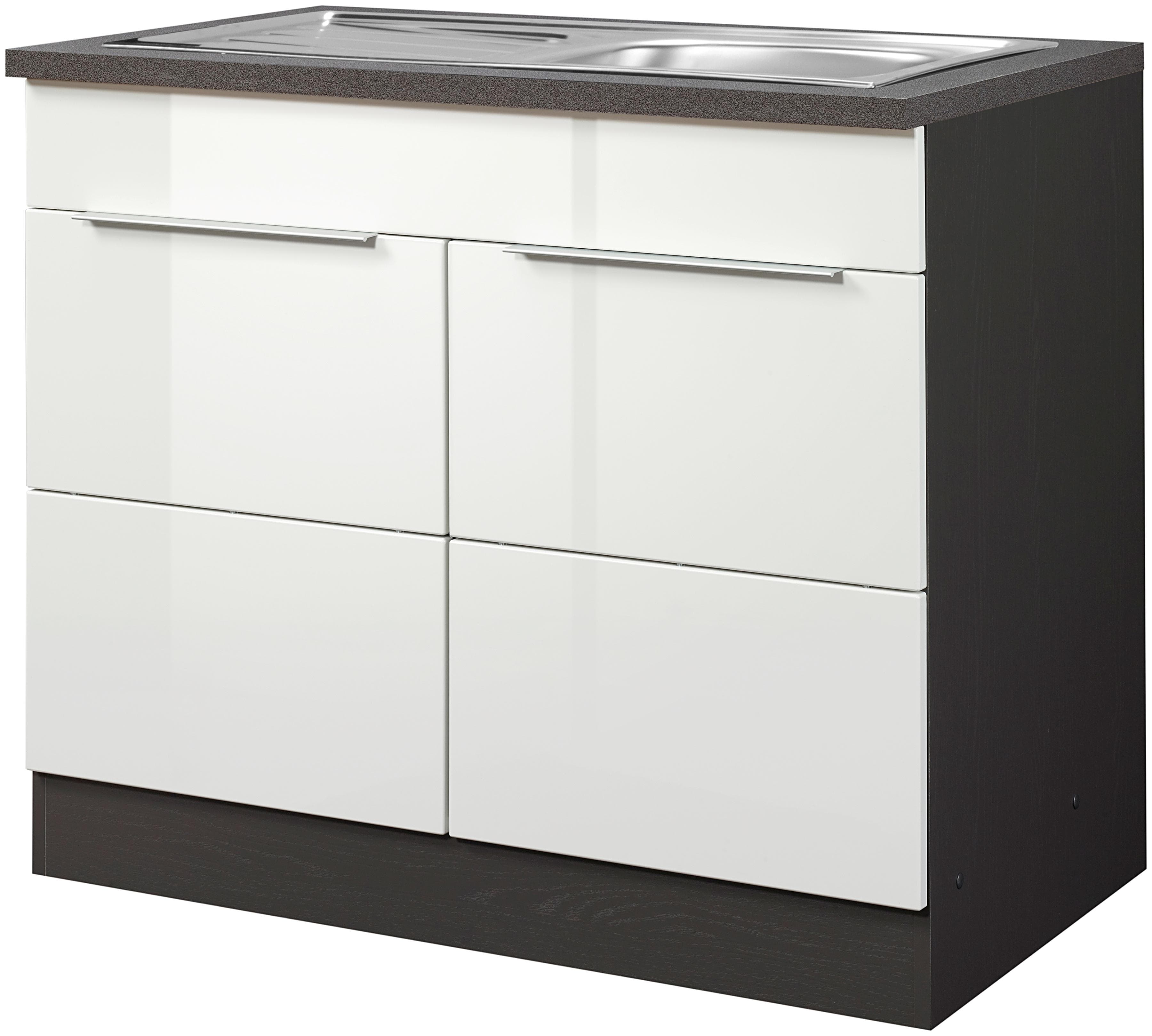 Spülenschrank KS-Brindisi Weiß Hochglanz mit Einbauspüle
