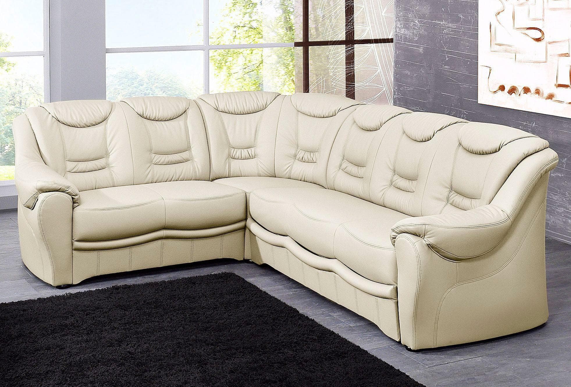 Ecksofa Bansin L-Form Altweiß mit Bettfunktion