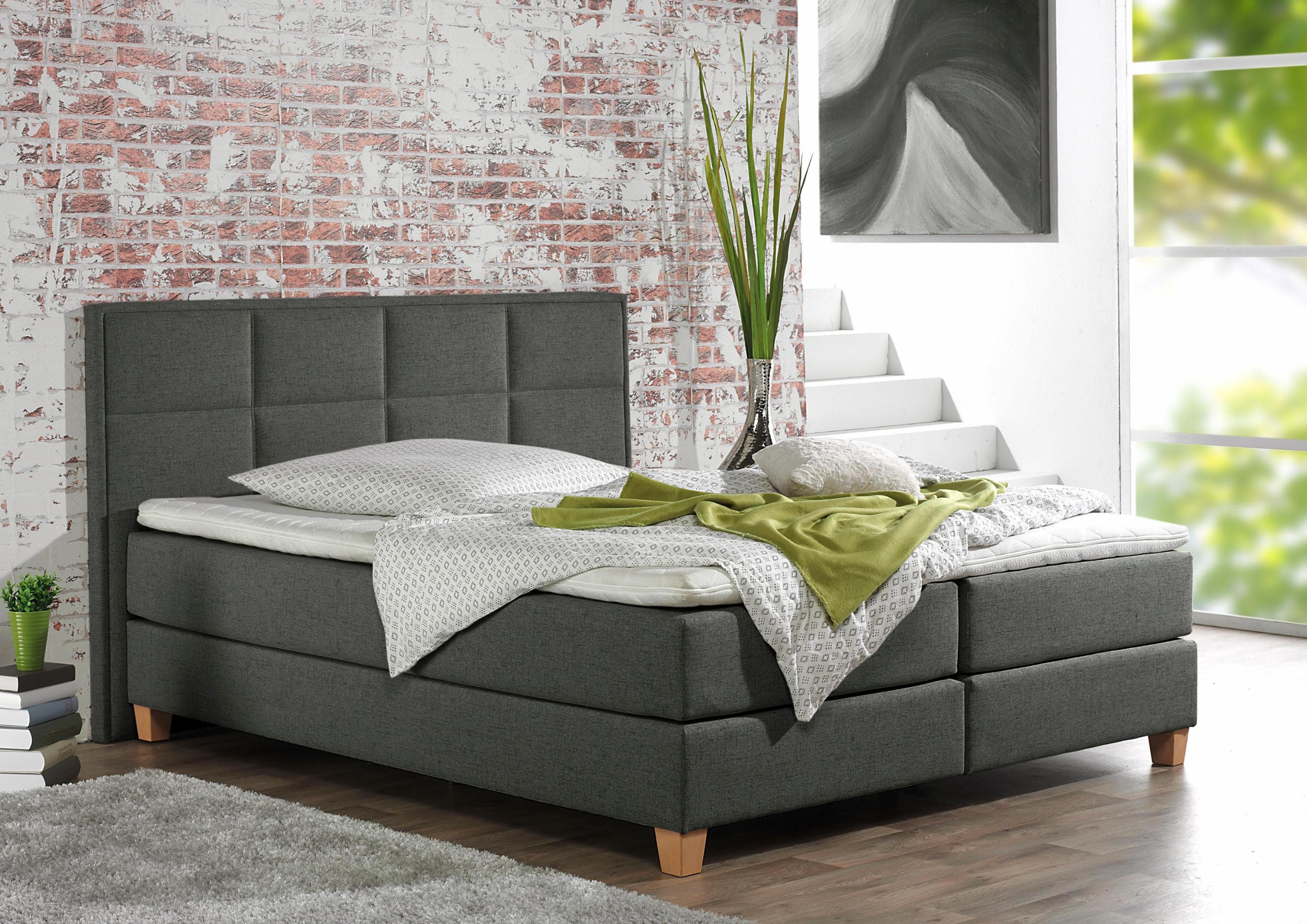 Home Affaire Boxspringbett Casey Anthrazit 200x200 cm mit Topper