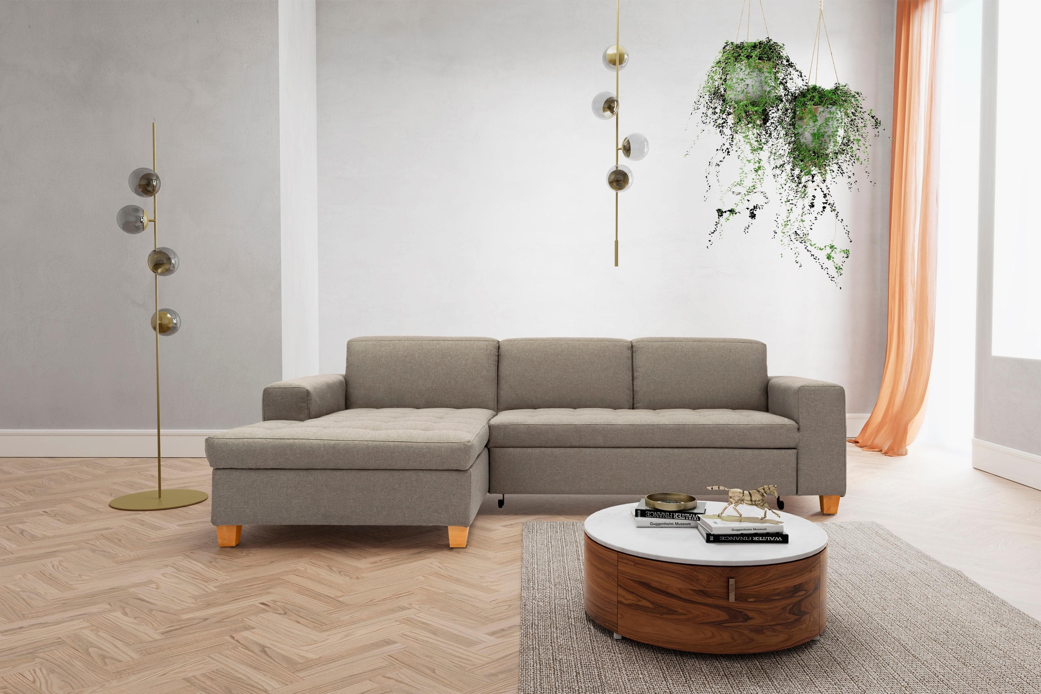 HOME AFFAIRE Corby L-Form Ecksofa hellgrau mit Bettfunktion
