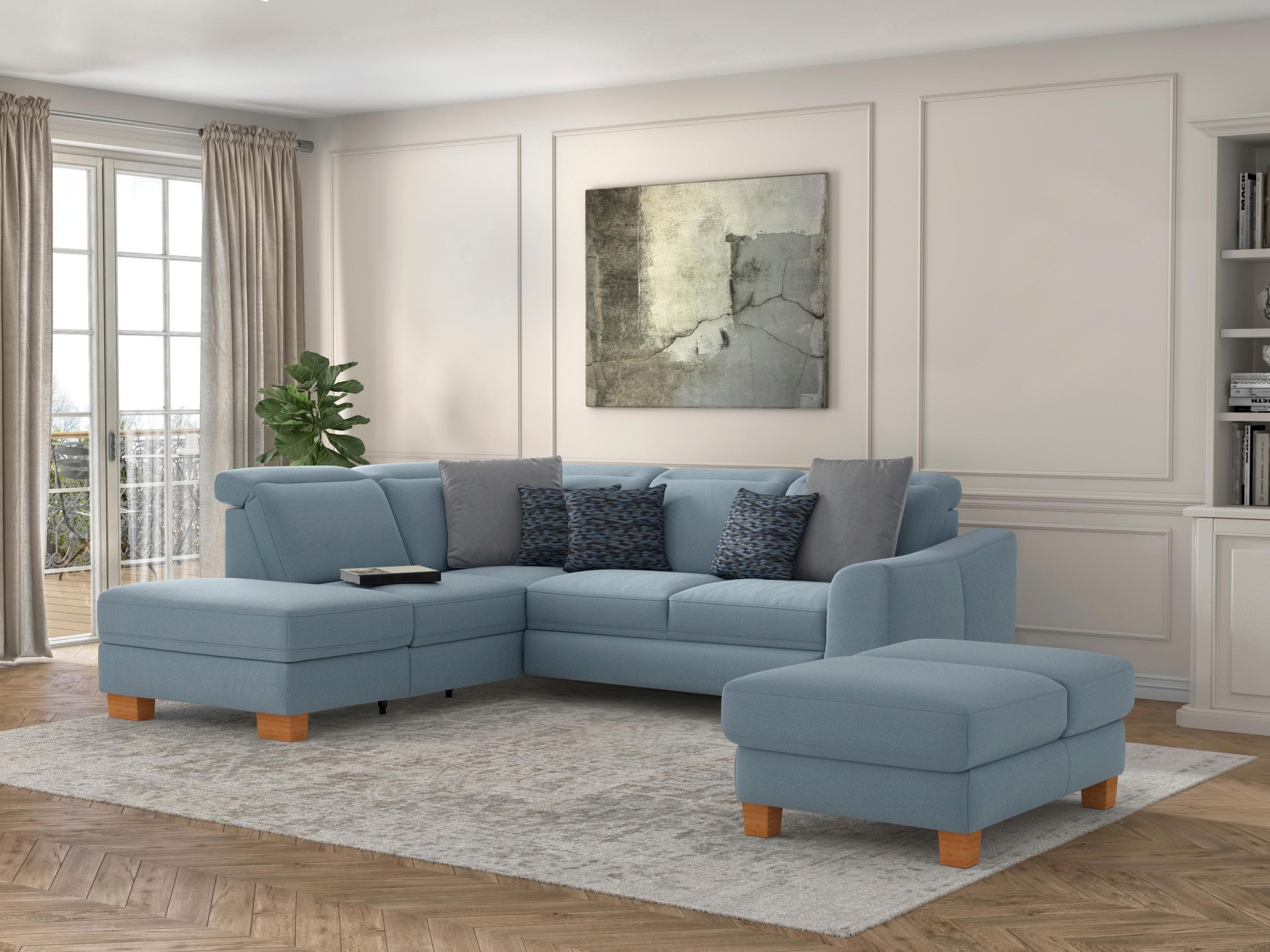 SIT & MORE Ecksofa Dundee L-Form Hellblau mit Federkern