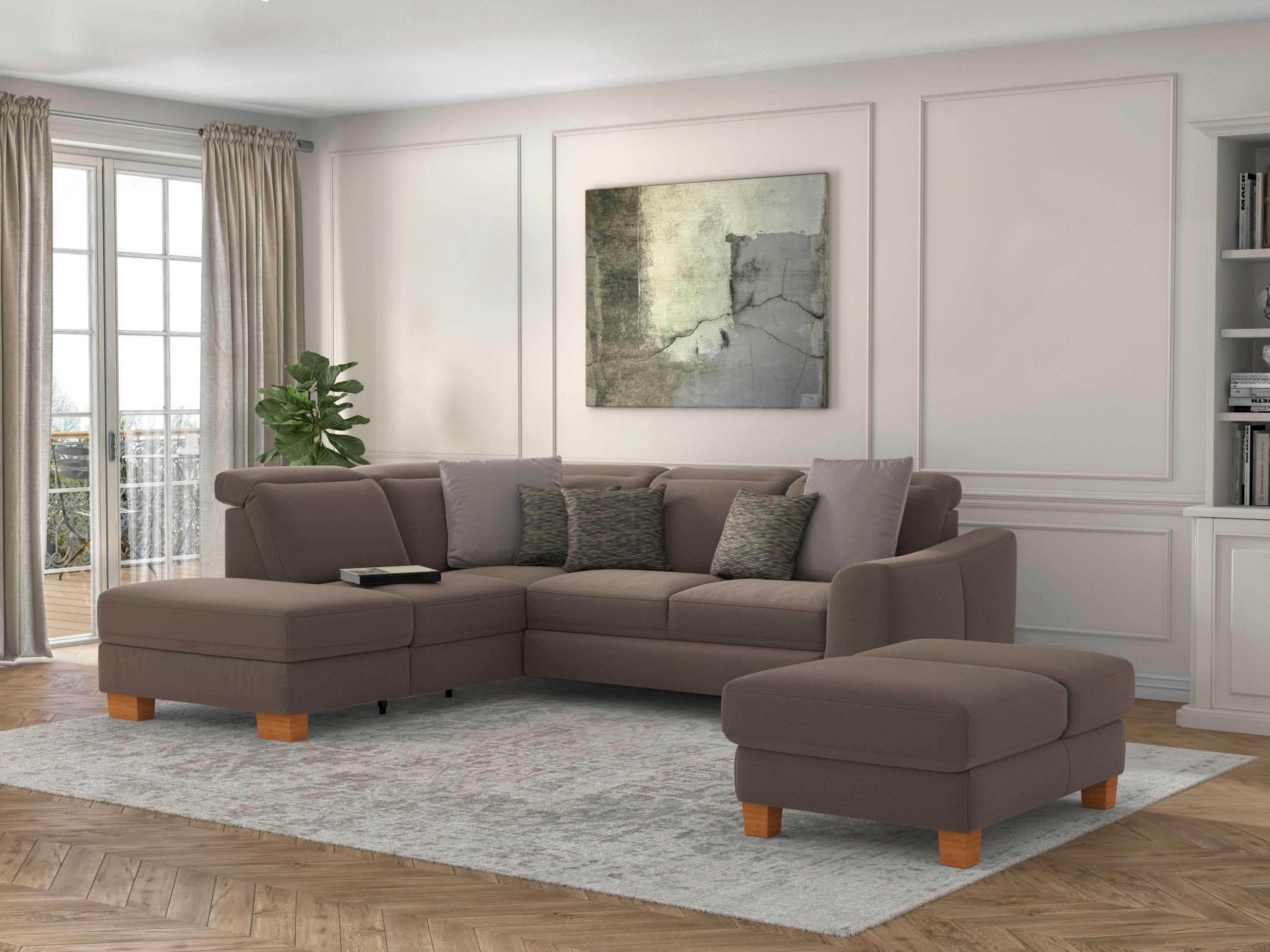 SIT & MORE Ecksofa Dundee L-Form Taupe mit Kopfteilverstellung