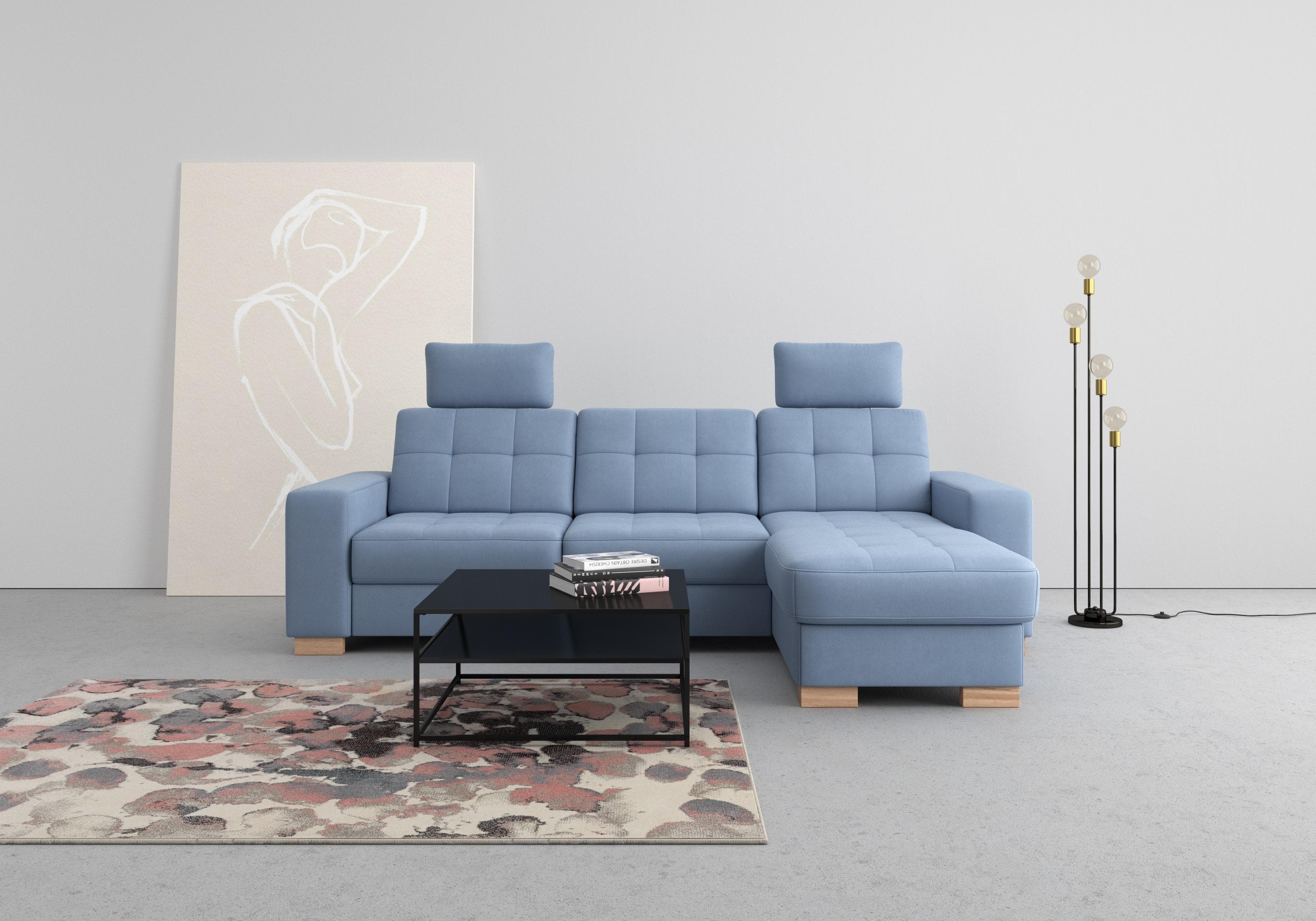 SIT & MORE Ecksofa Quincy L-Form Blau mit Recamiere