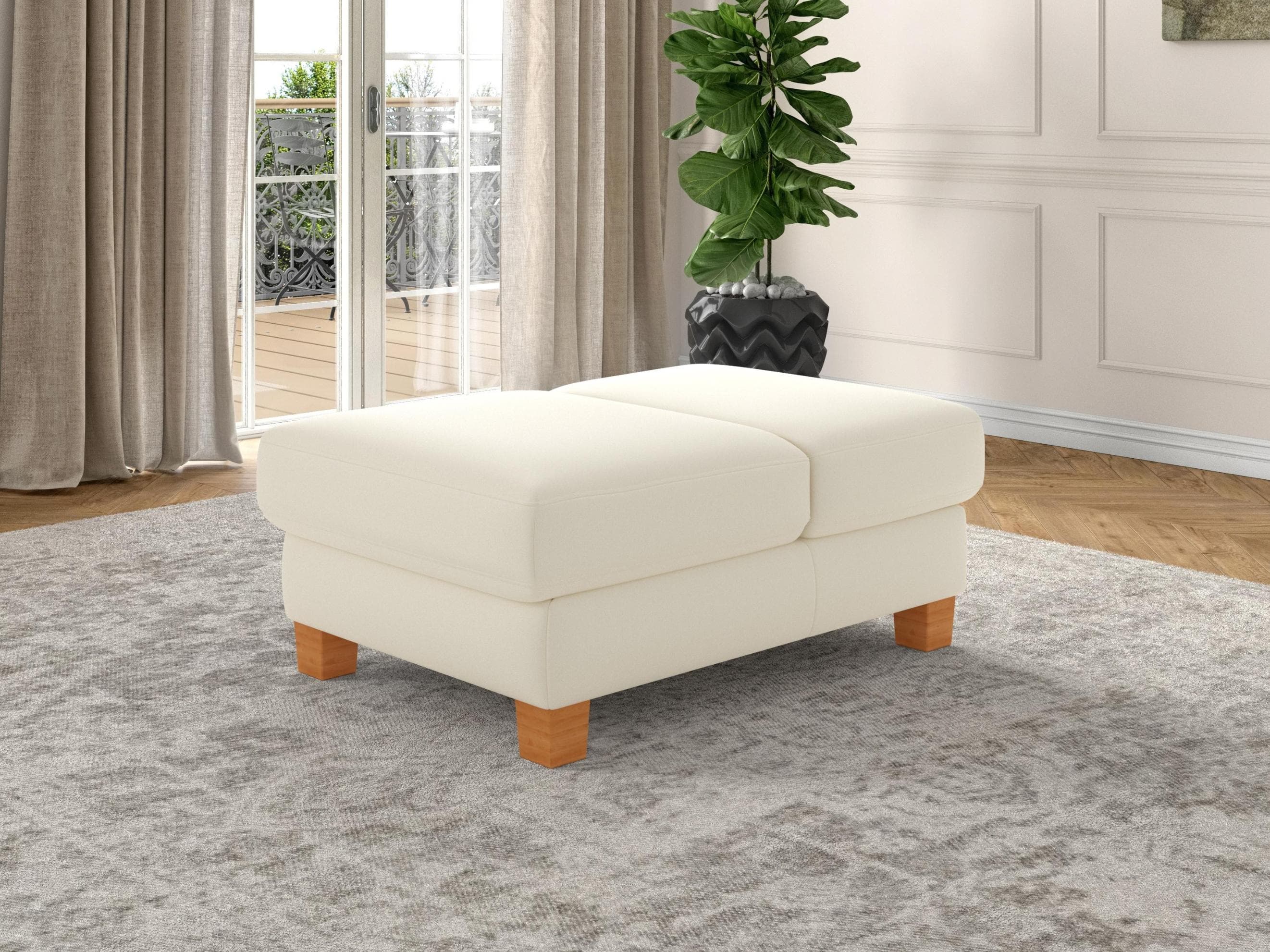 Sit & More Polsterhocker Dundee Beige mit Klappfunktion und Massivholzfüßen