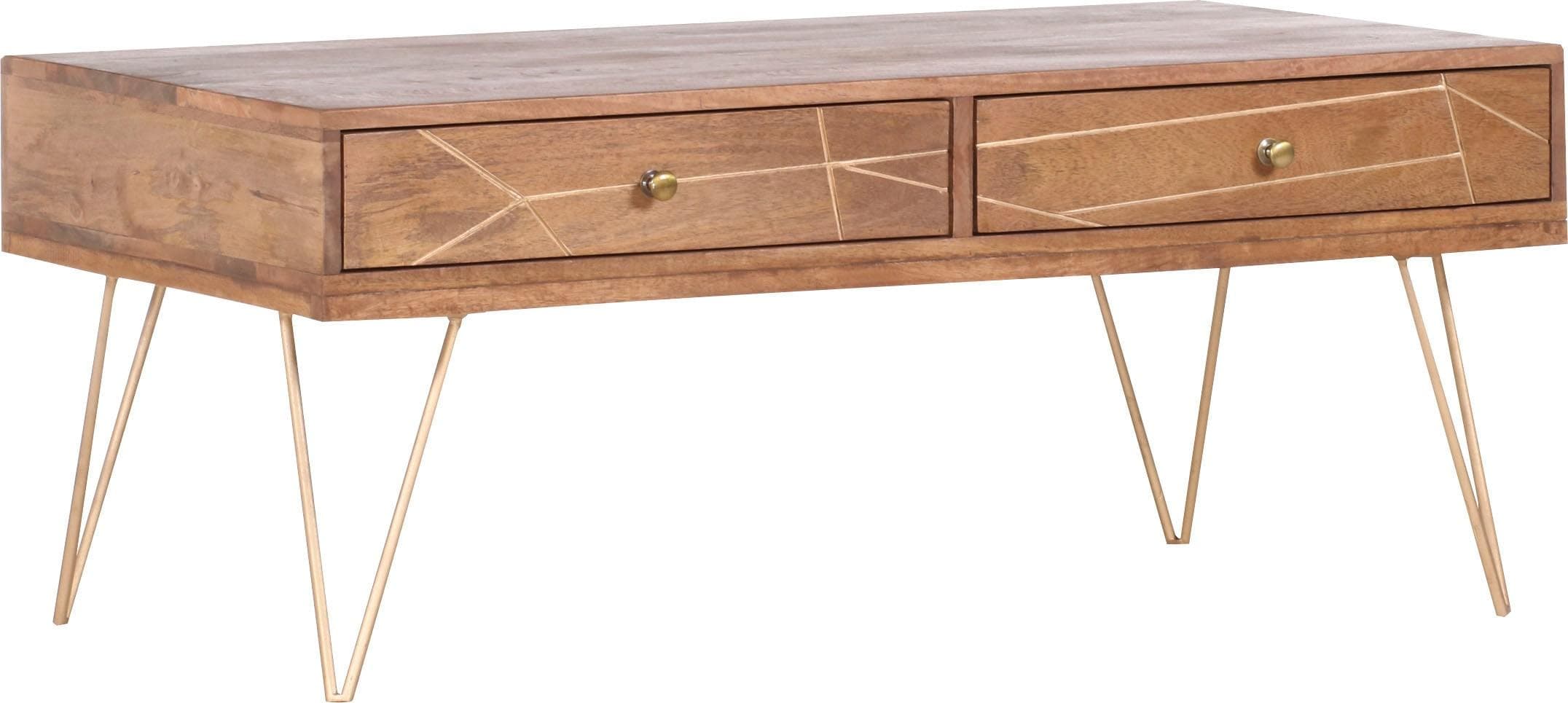 Moderner Couchtisch mit Hairpin-Beinen aus Massivholz (Mango/Akazie)