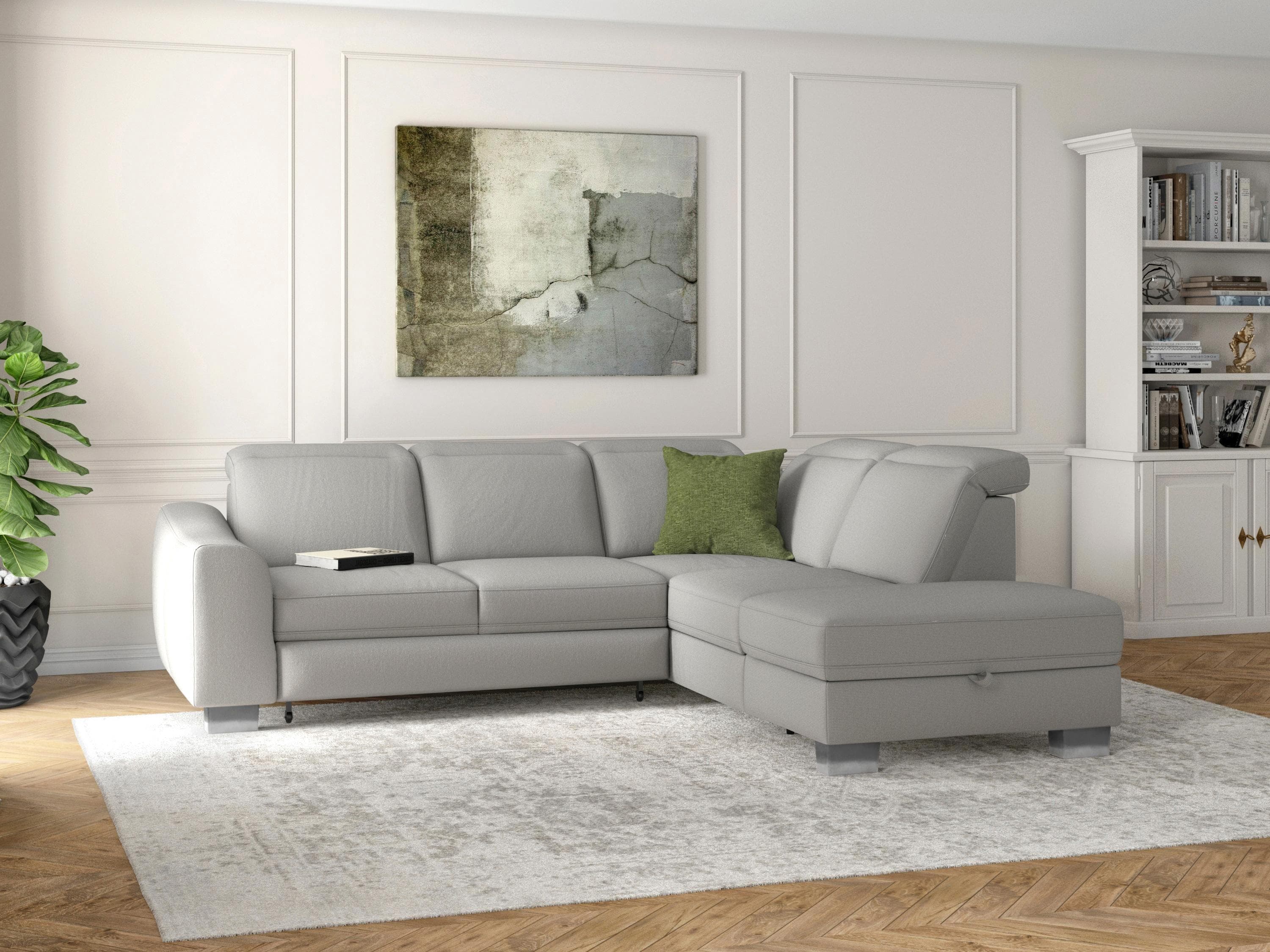 SIT & MORE Ecksofa Dundee L-Form Silber mit Bettfunktion