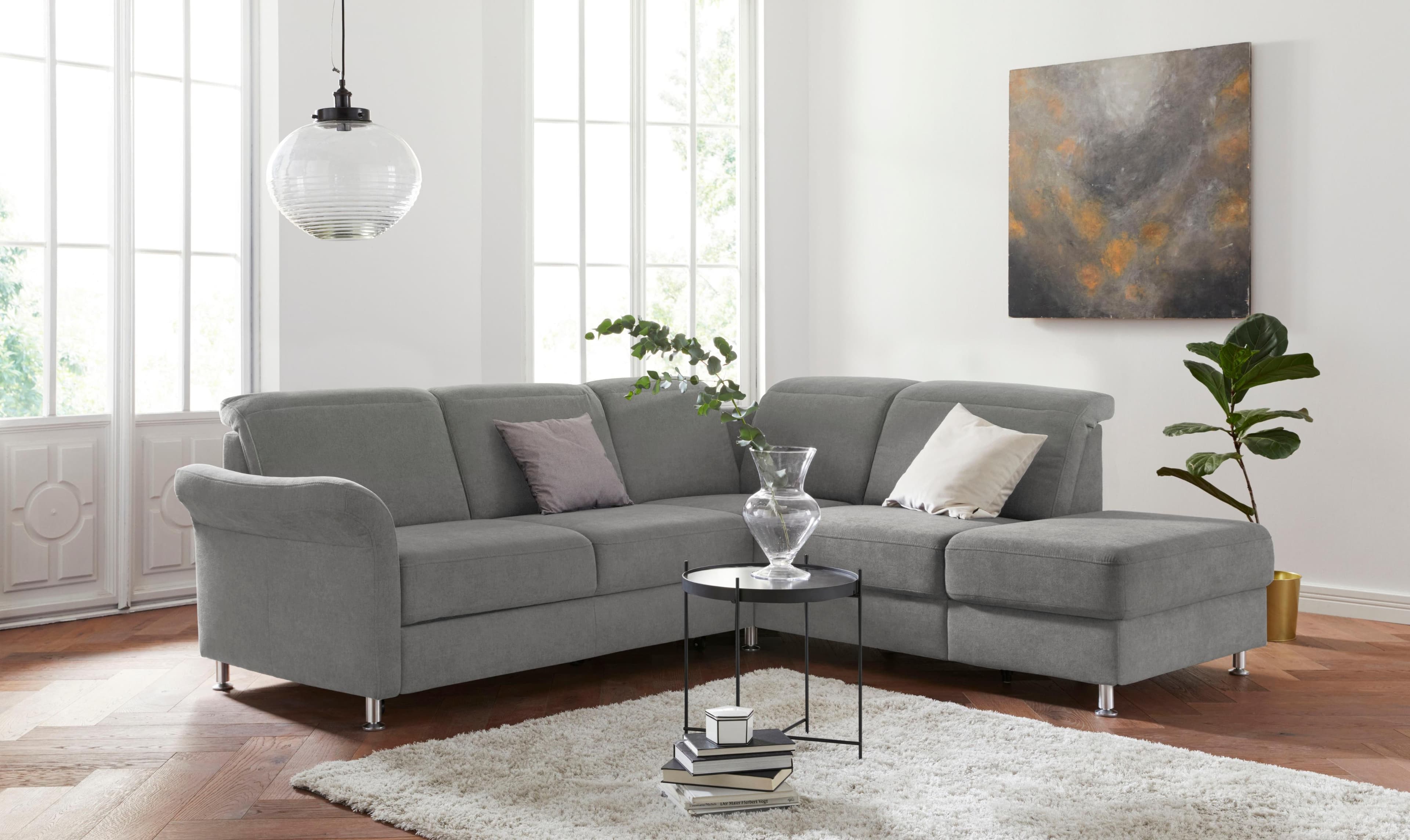 SIT & MORE Ecksofa Darwin L-Form Grau mit Federkern