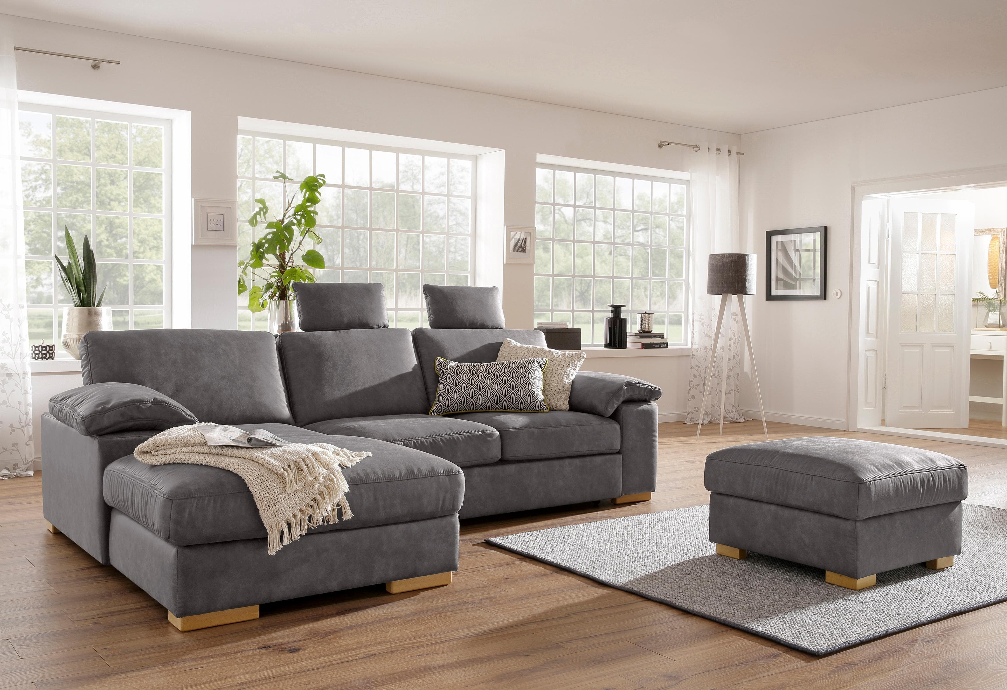 Home Affaire Ventura Ecksofa L-Form mit Bettfunktion und Microfaser