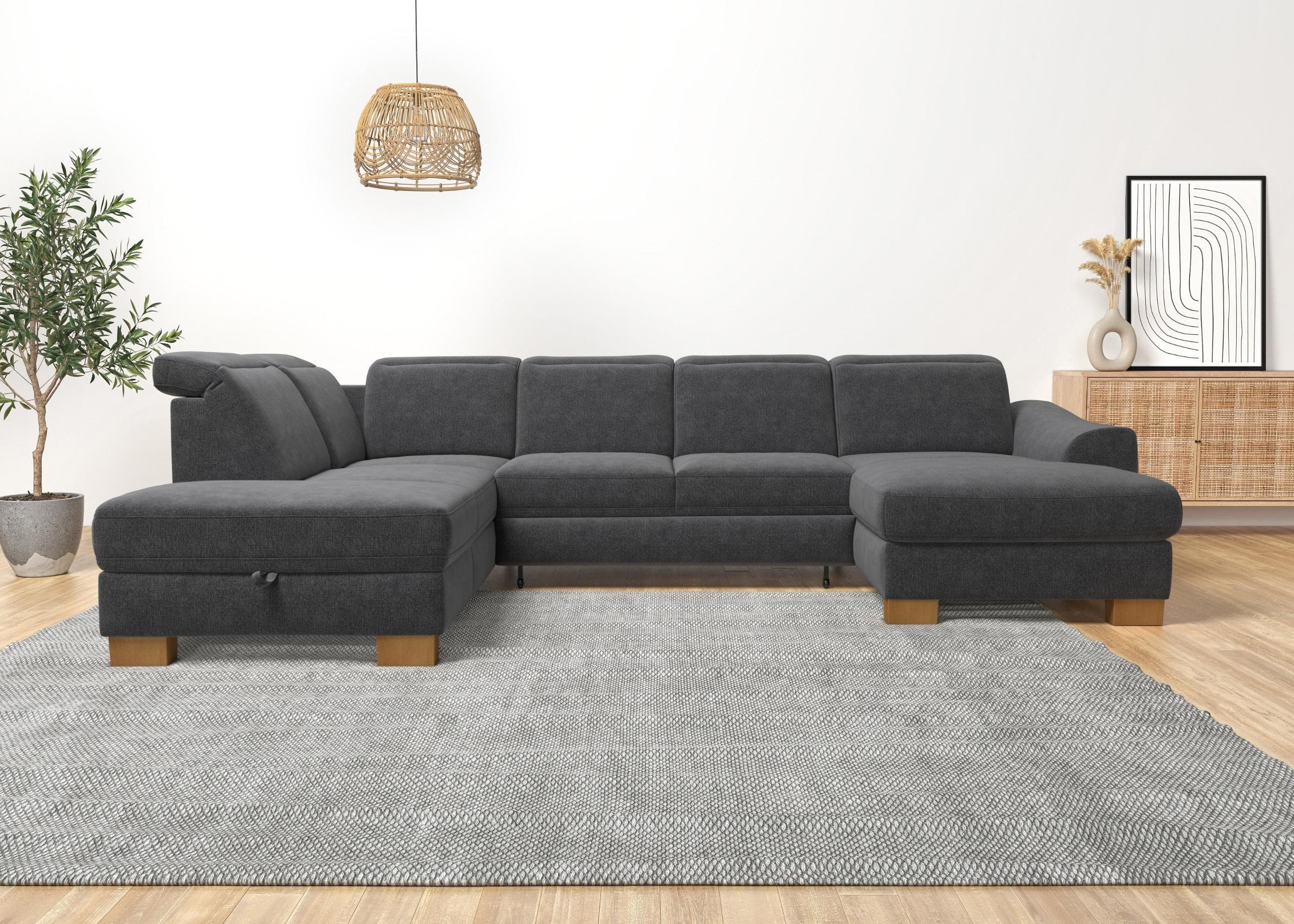 Home Affaire Dundee U-Form Wohnlandschaft Anthrazit mit Bettfunktion