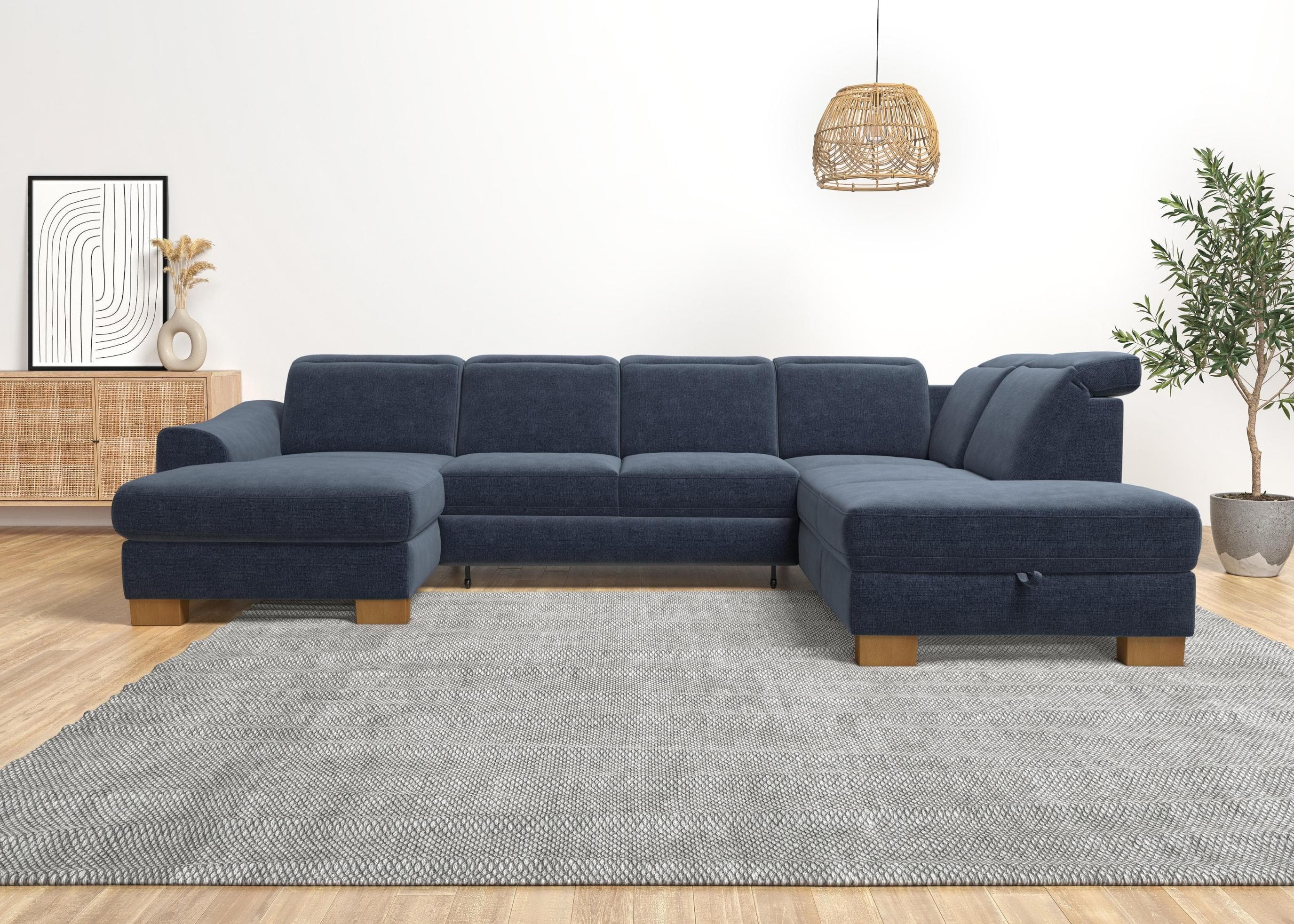 U-Sofa mit Schlaffunktion und verstellbaren Kopfteilen