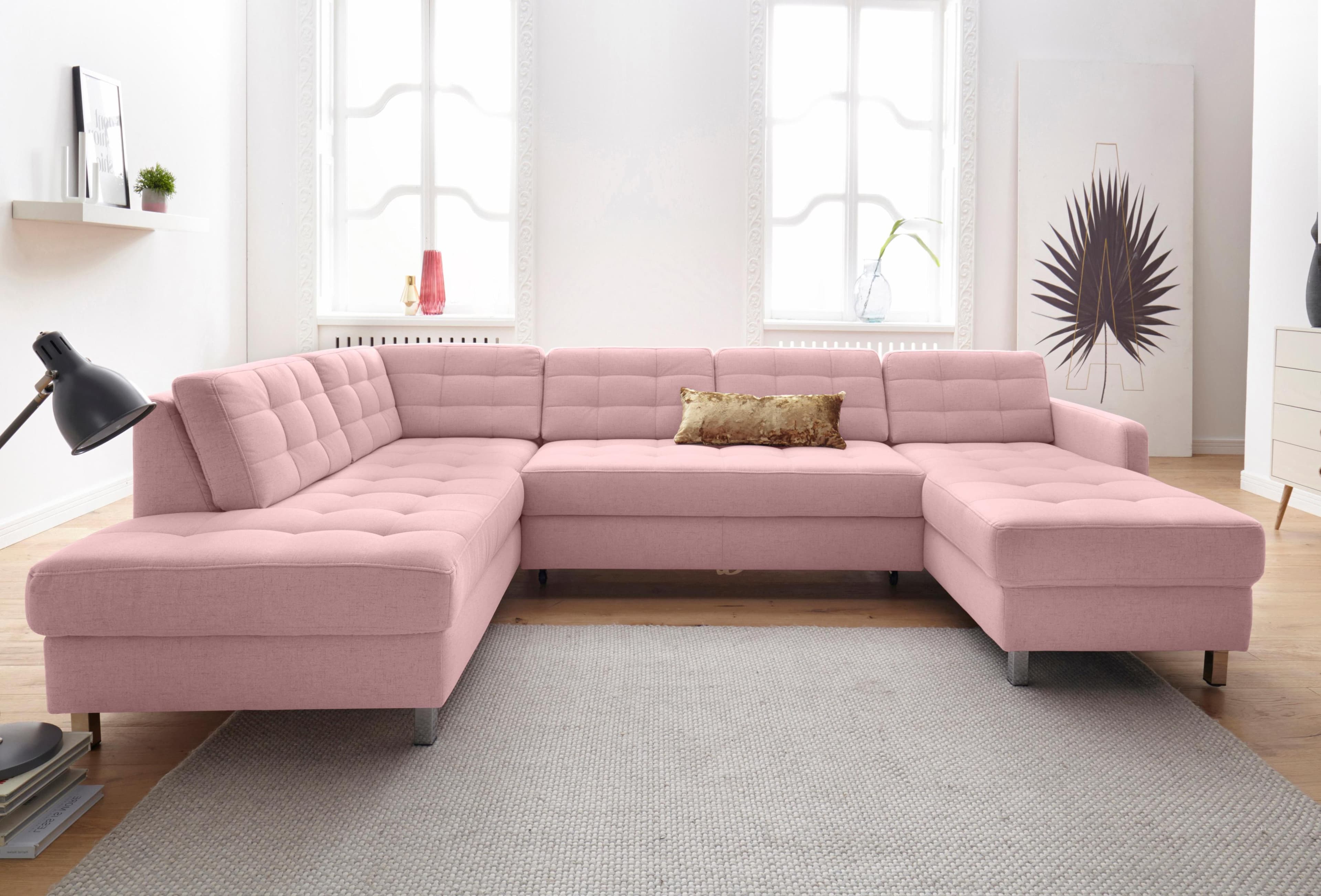 SIT & MORE Wohnlandschaft Picasso U-Form Rosa mit Bettfunktion