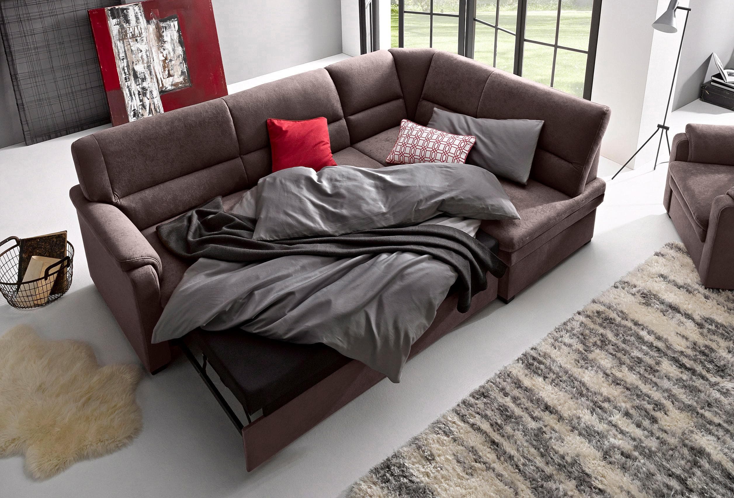 Ecksofa SIT & MORE Pisa L-Form Dunkelbraun mit Bettfunktion