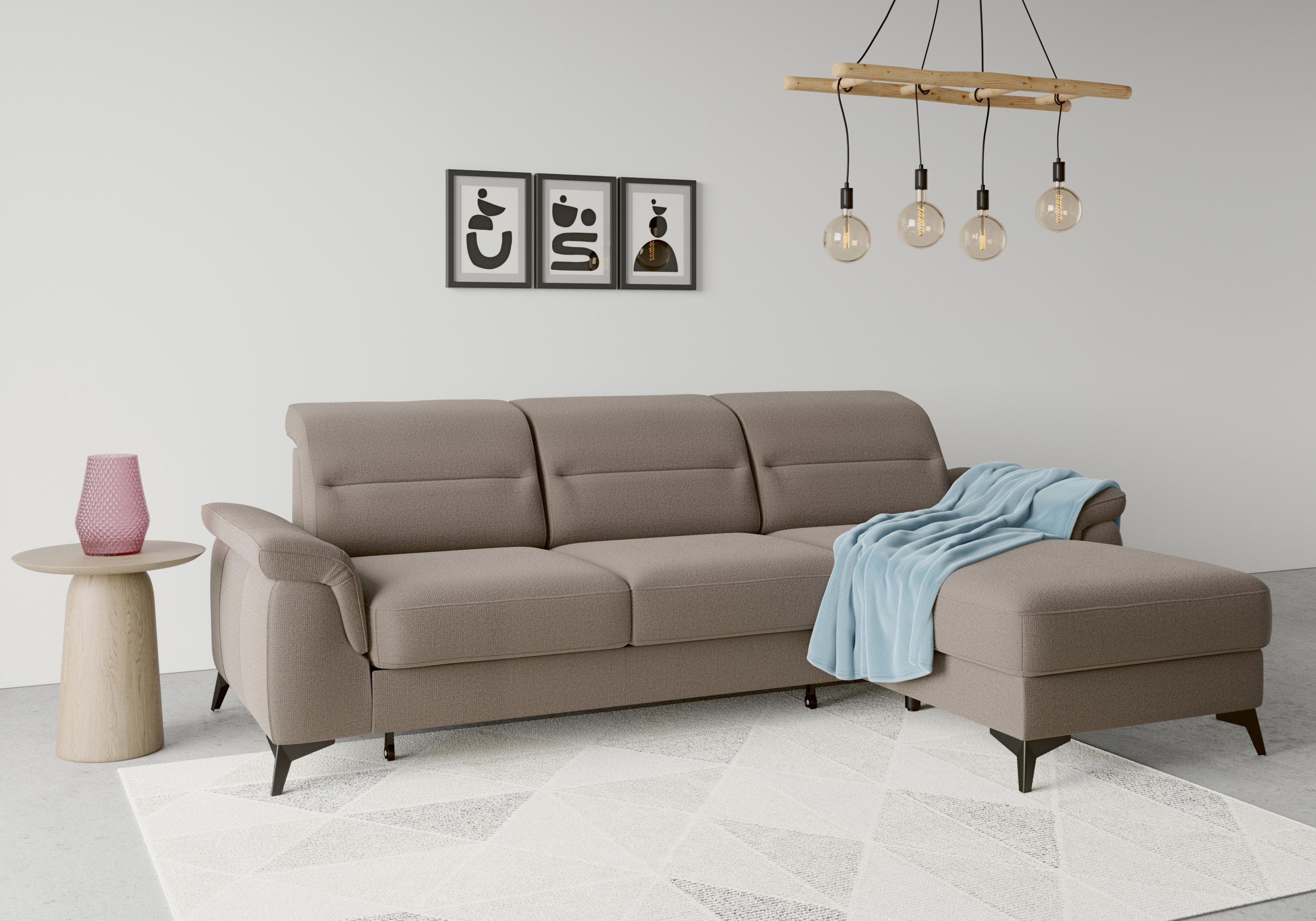 SIT & MORE Ecksofa Sinatra L-Form Taupe mit Recamiere