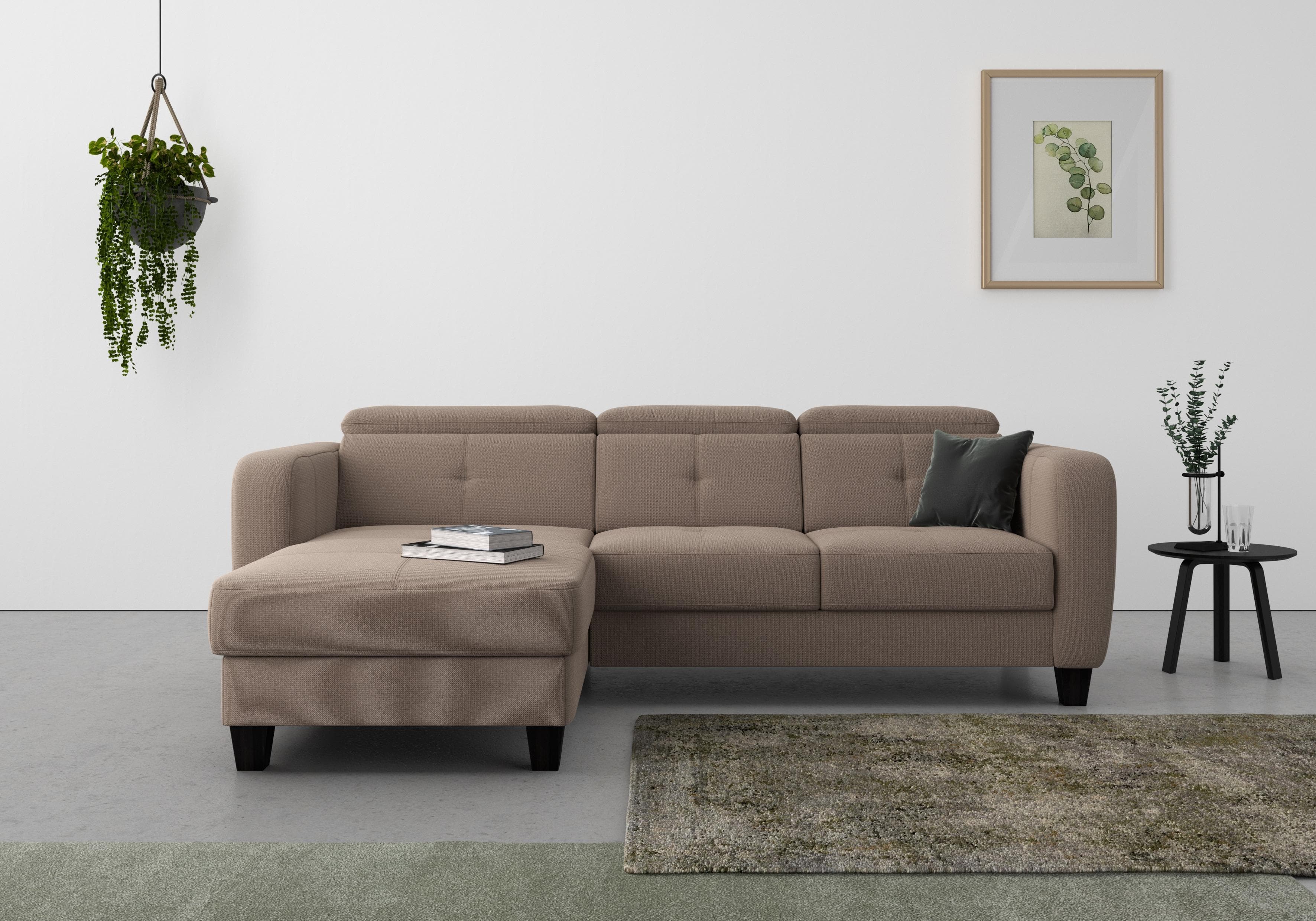 SIT & MORE Ecksofa Belluci L-Form Grau Taupe Recamiere Links